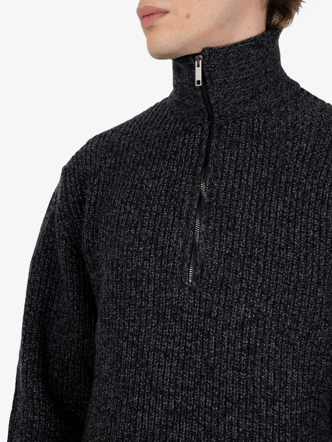 HALF-ZIP POLO SHIRT ENGLISH RIB ANTHRAXMIX DF0248_0077