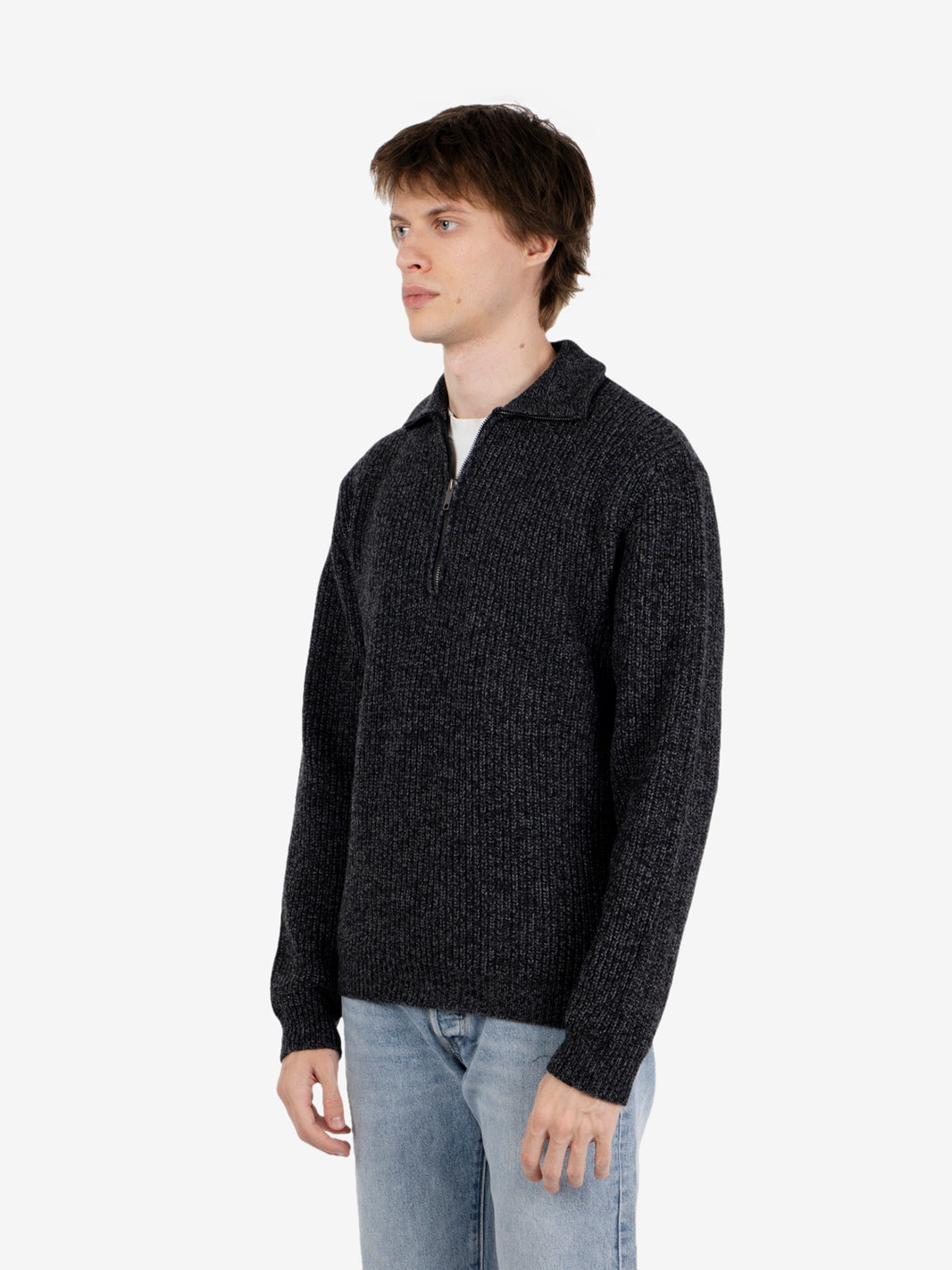HALF-ZIP POLO SHIRT ENGLISH RIB ANTHRAXMIX DF0248_0077