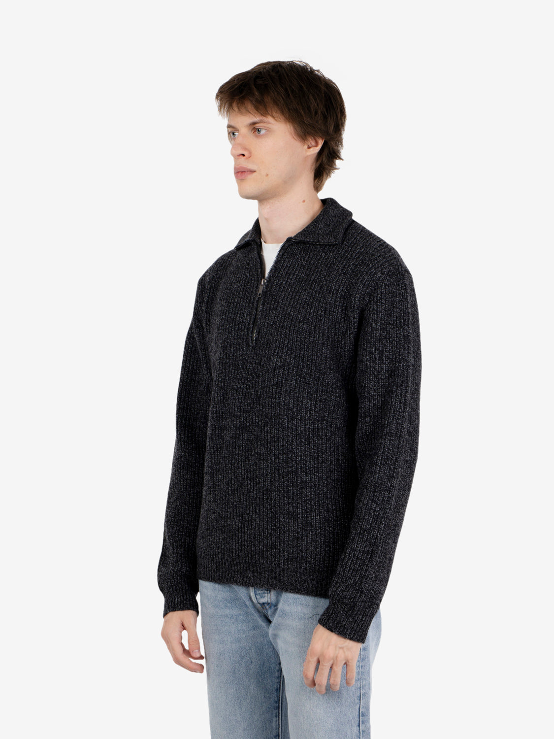 HALF-ZIP POLO SHIRT ENGLISH RIB ANTHRAXMIX DF0248_0077
