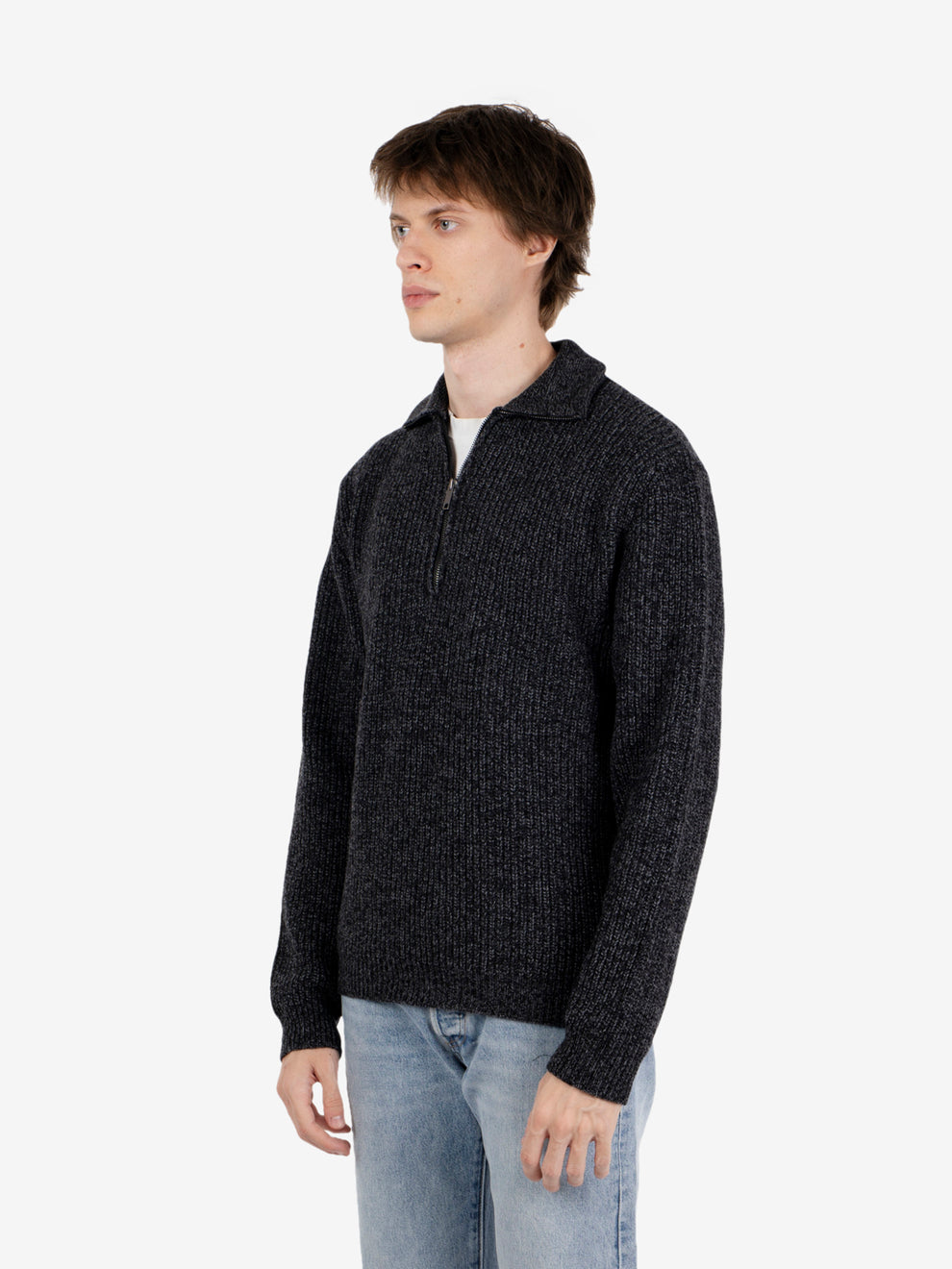 HALF-ZIP POLO SHIRT ENGLISH RIB ANTHRAXMIX DF0248_0077