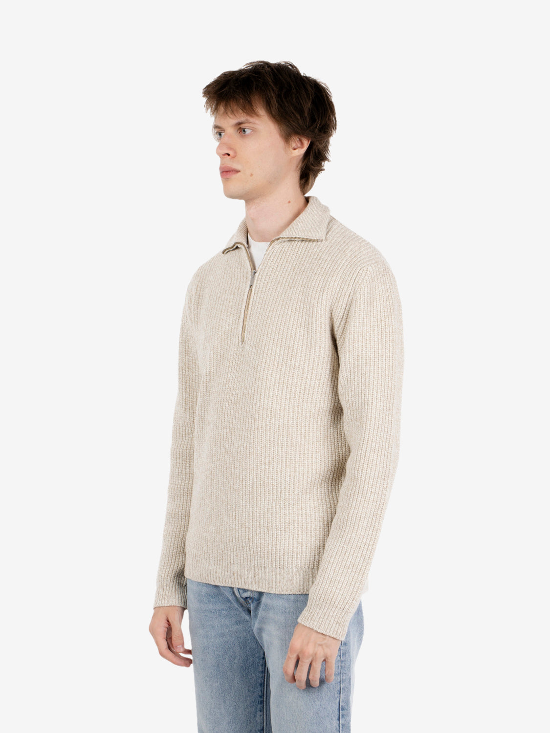 Maglia con zip costa inglese panna