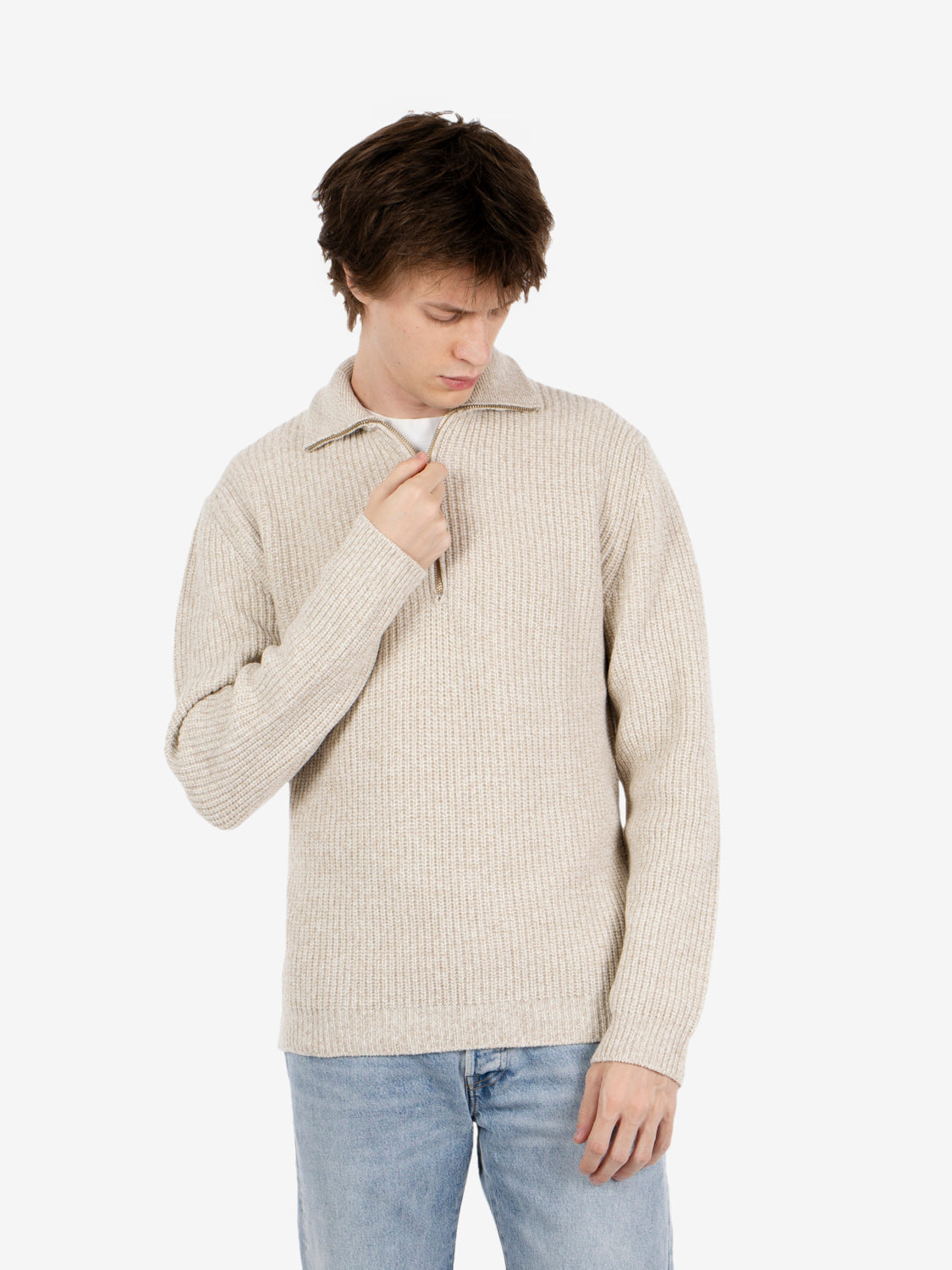 Maglia con zip costa inglese panna