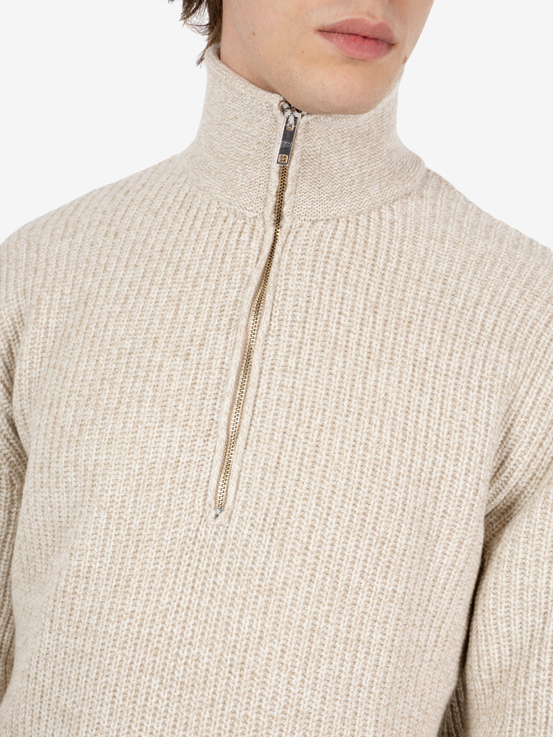 Maglia con zip costa inglese panna