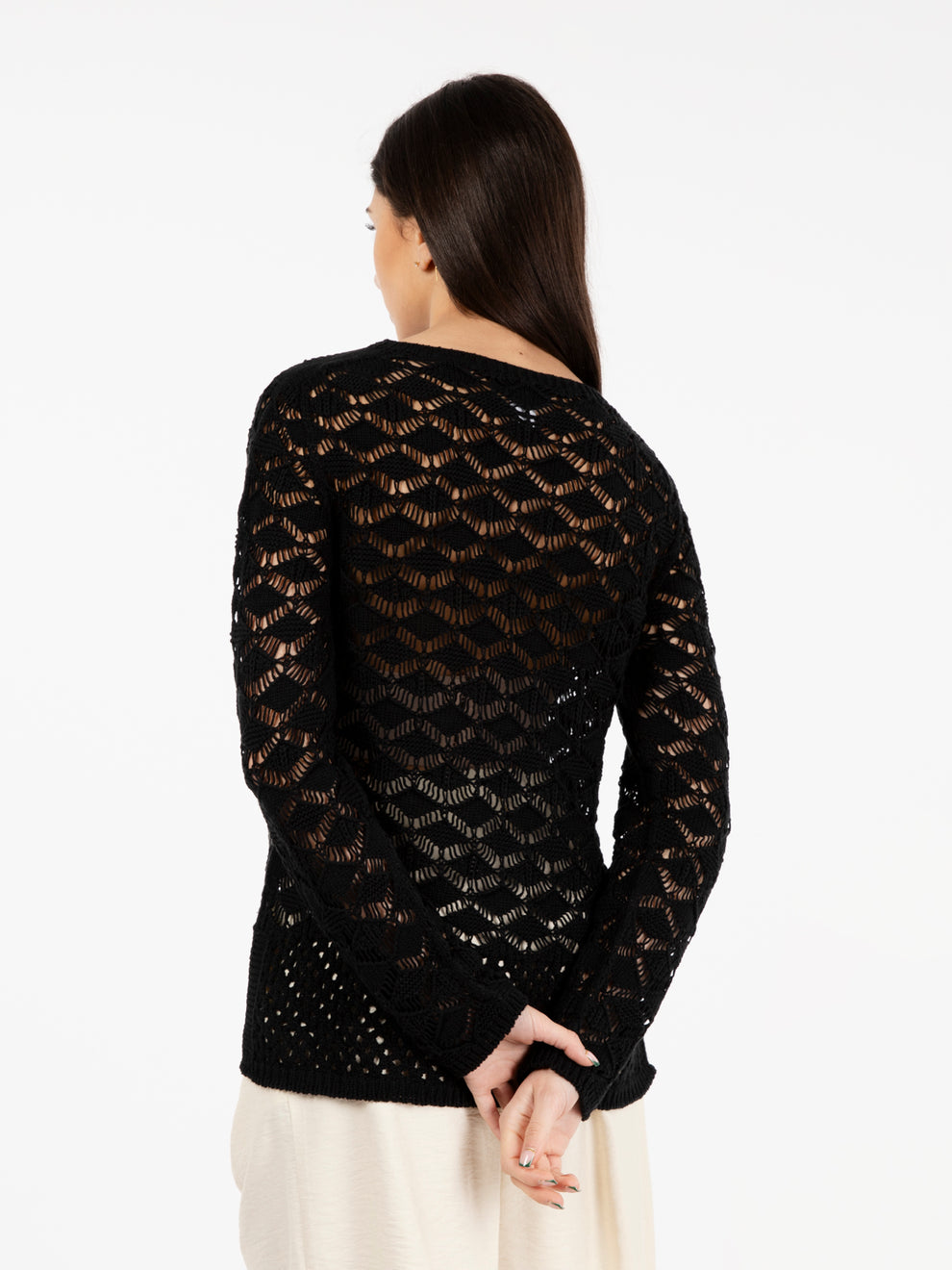 Maglia crochet girocollo nero