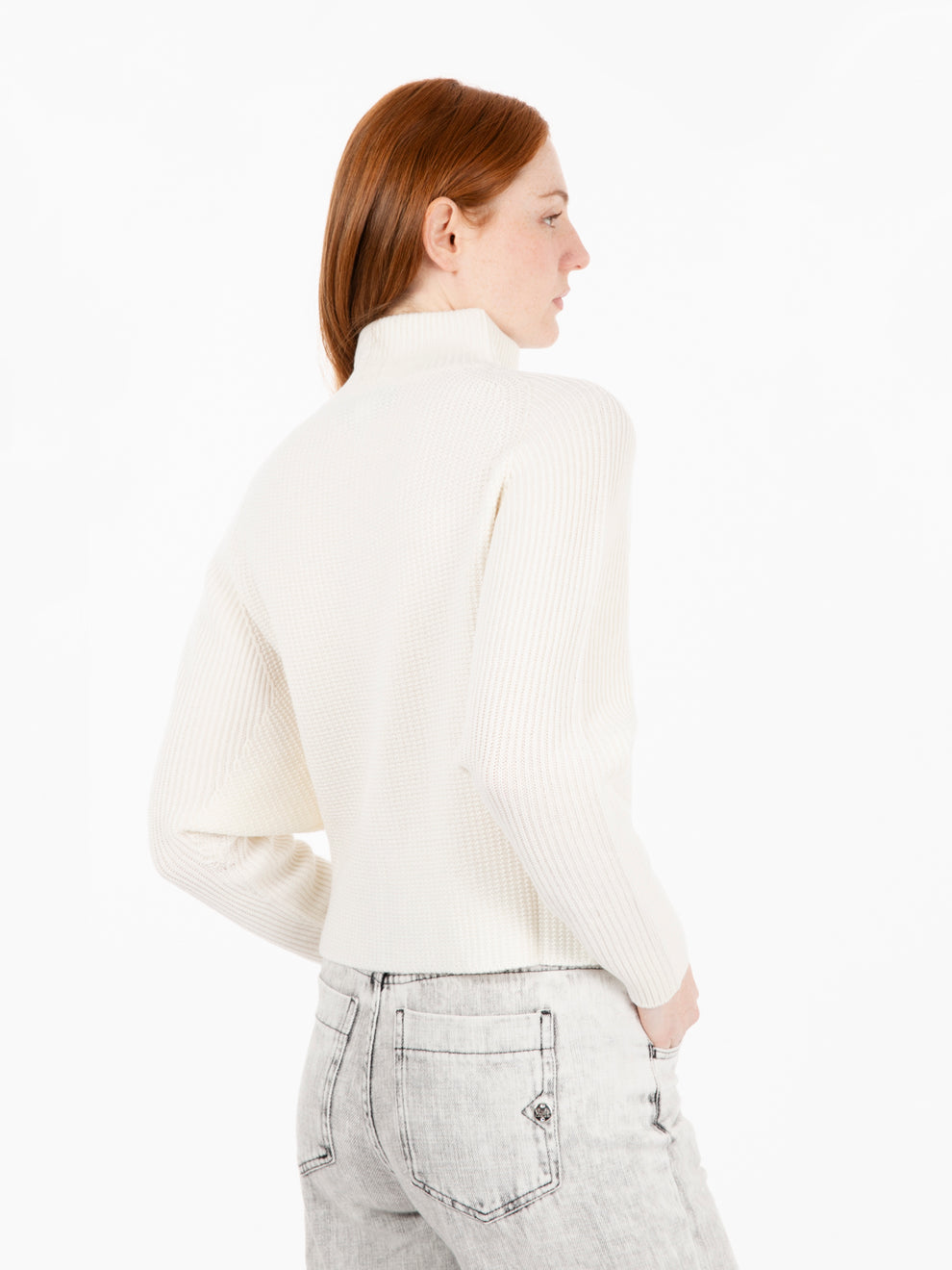 Maglia crop con zip in lana bianca