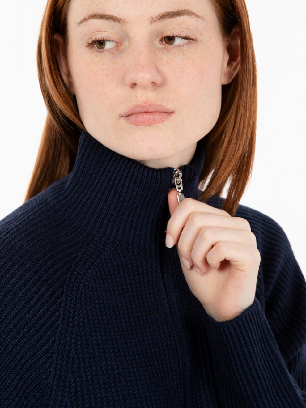 Maglia crop con zip in lana blu