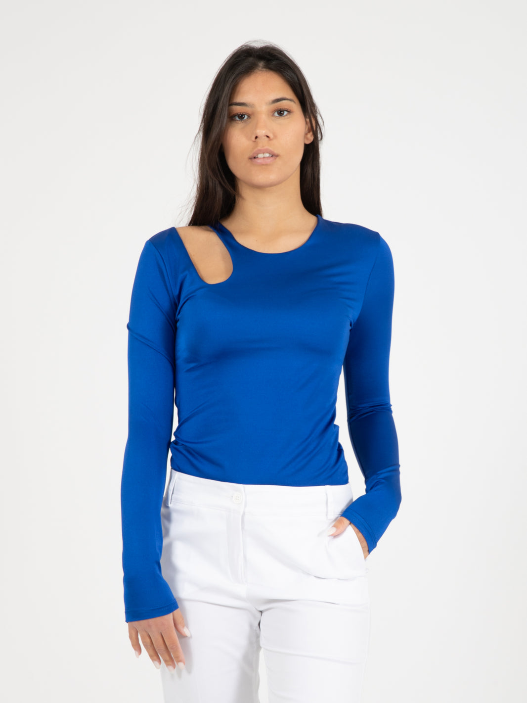 Blue cut-out sweater