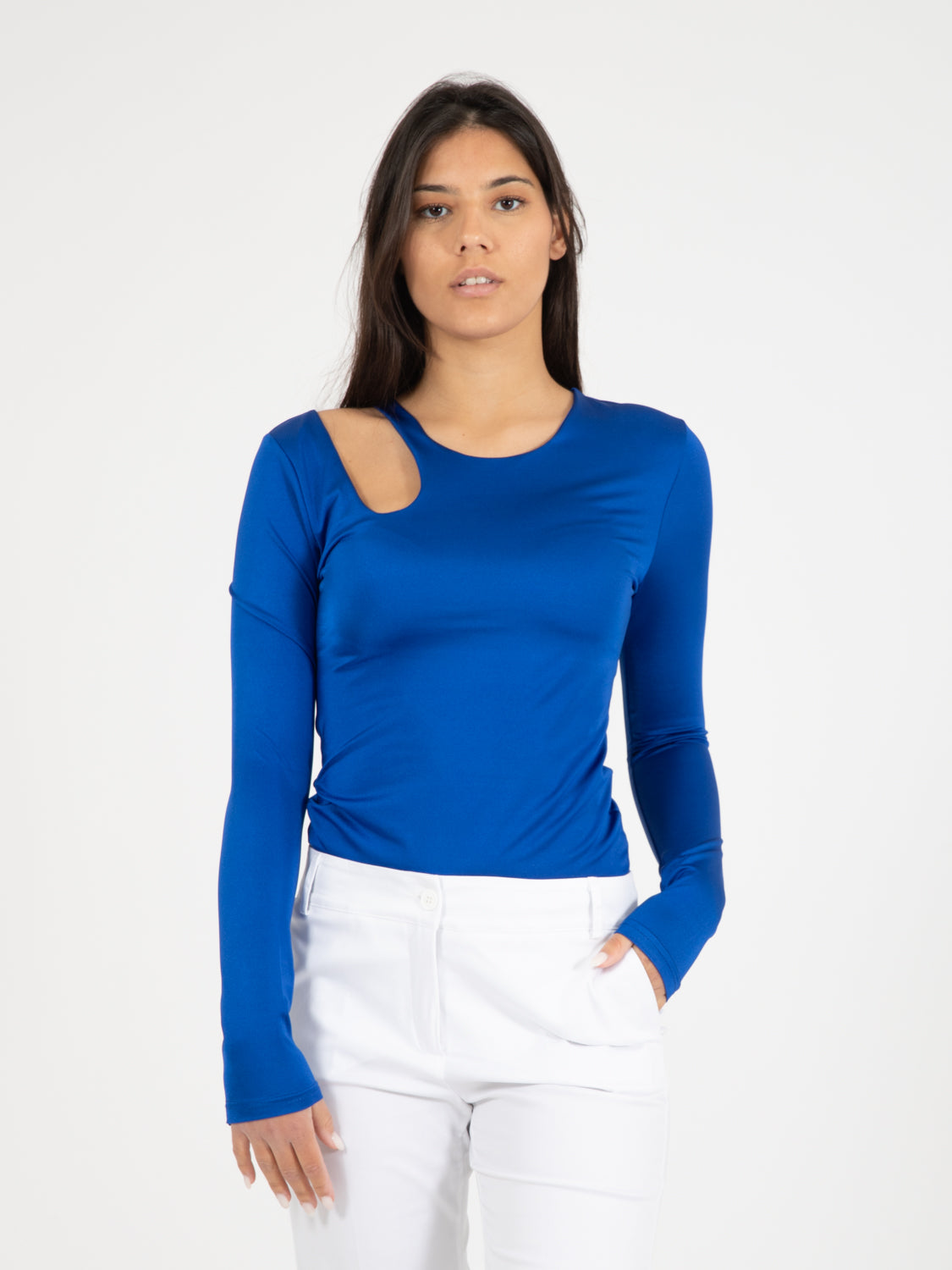 Blue cut-out sweater