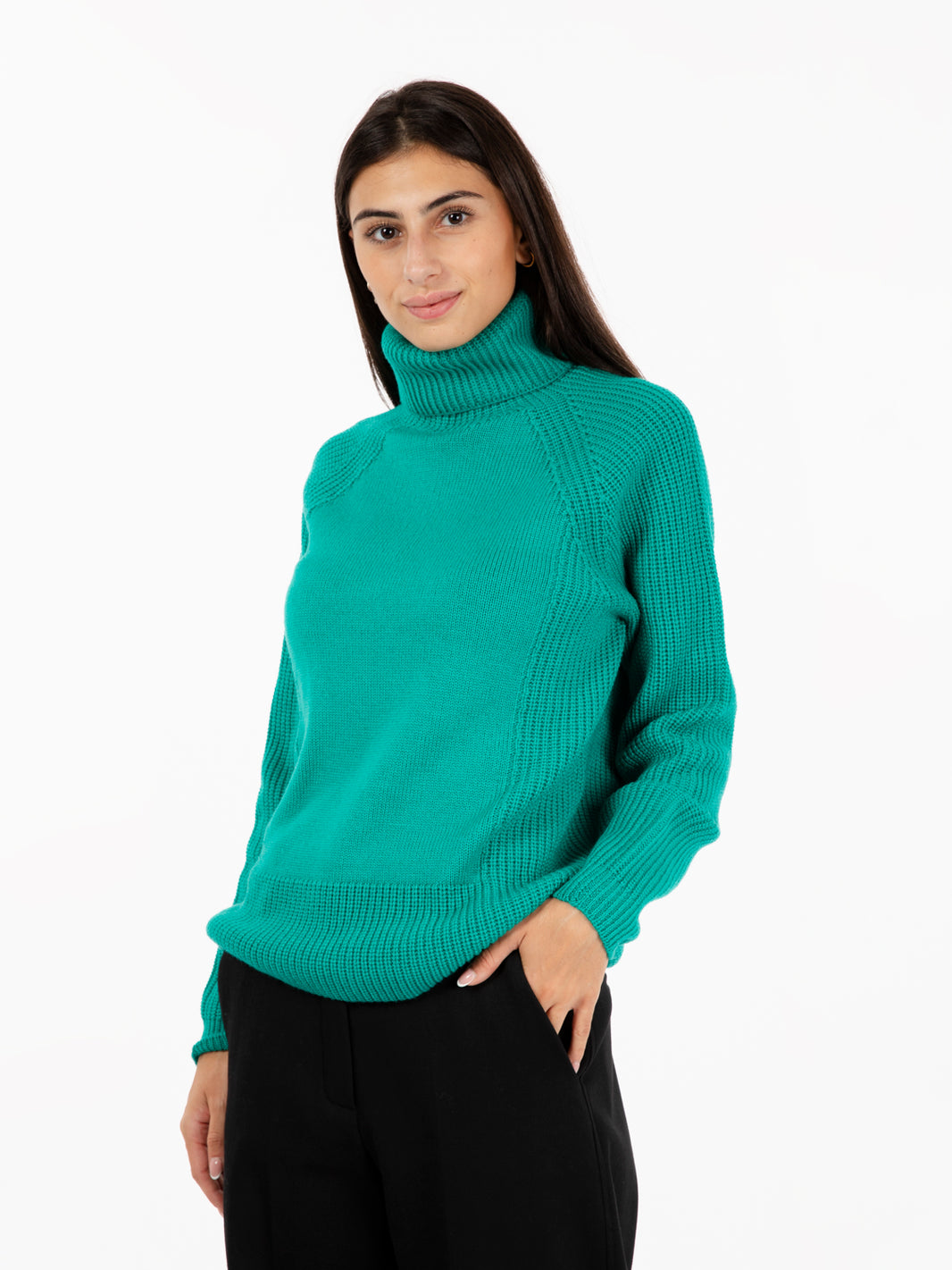 Green wool turtleneck sweater