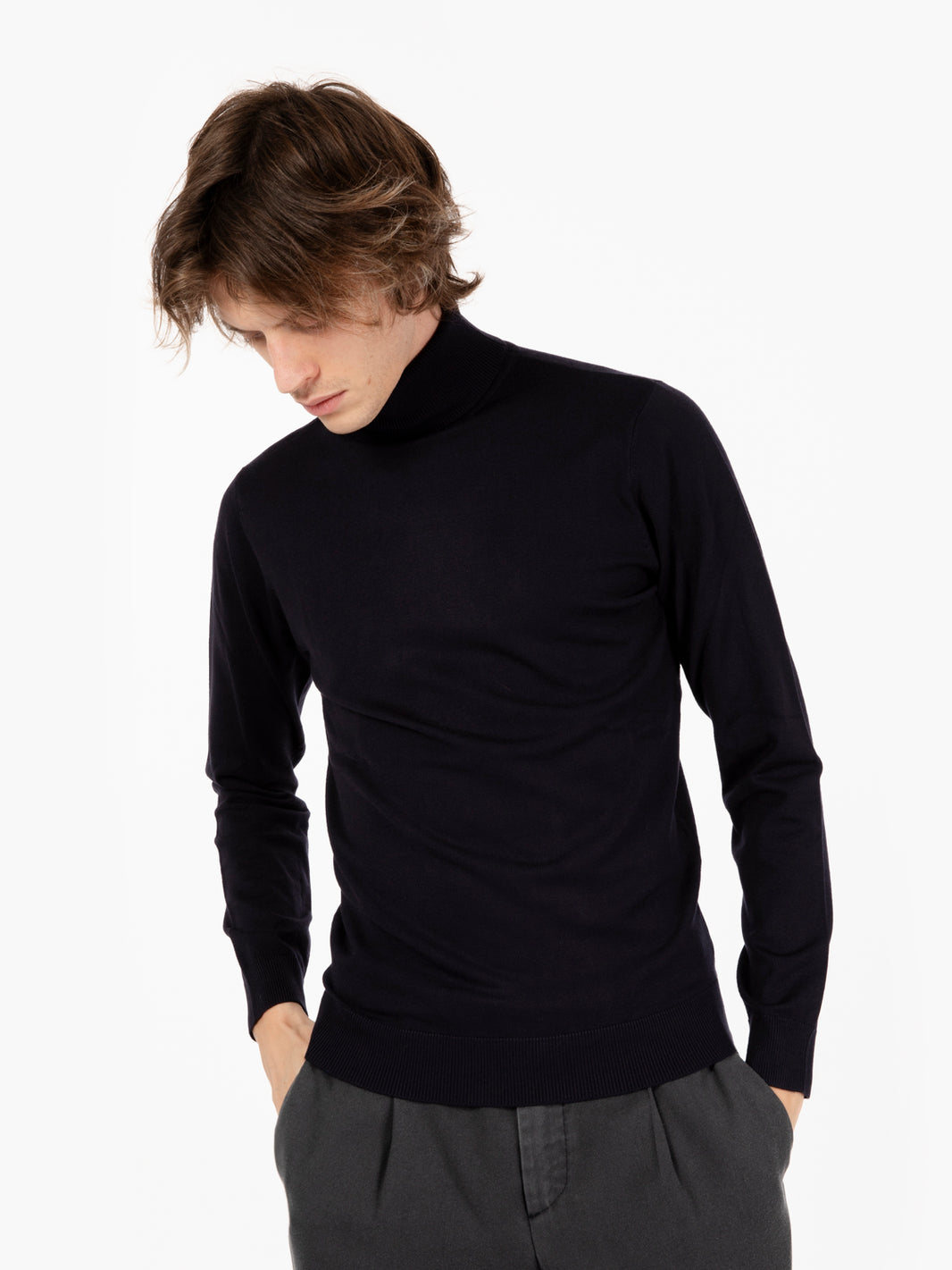 Navy turtleneck sweater