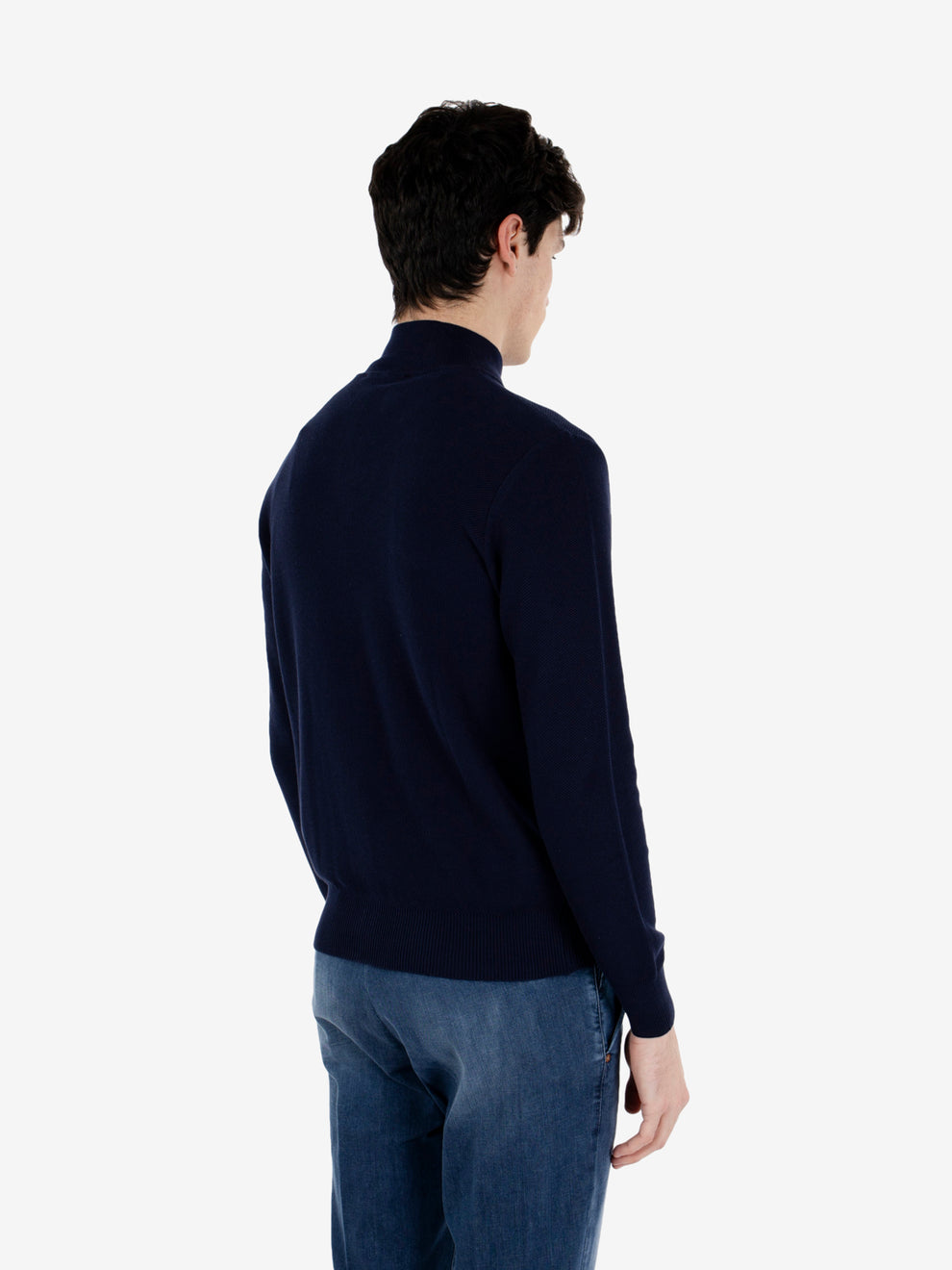 Maglia full zip grana riso blu