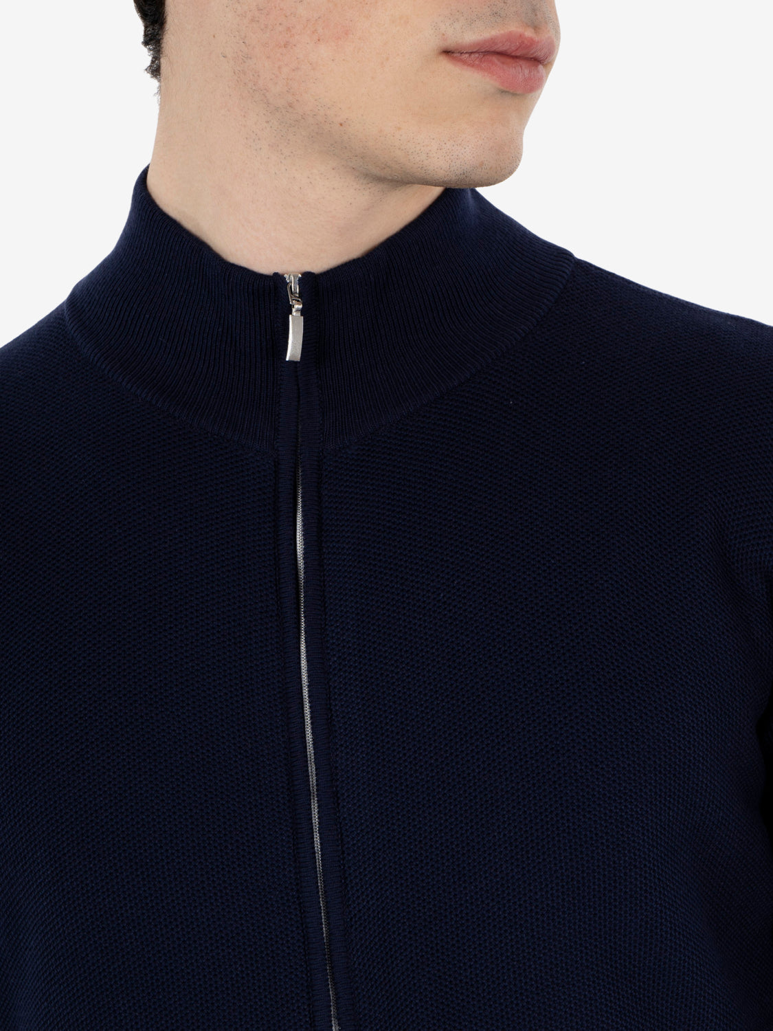 Maglia full zip grana riso blu
