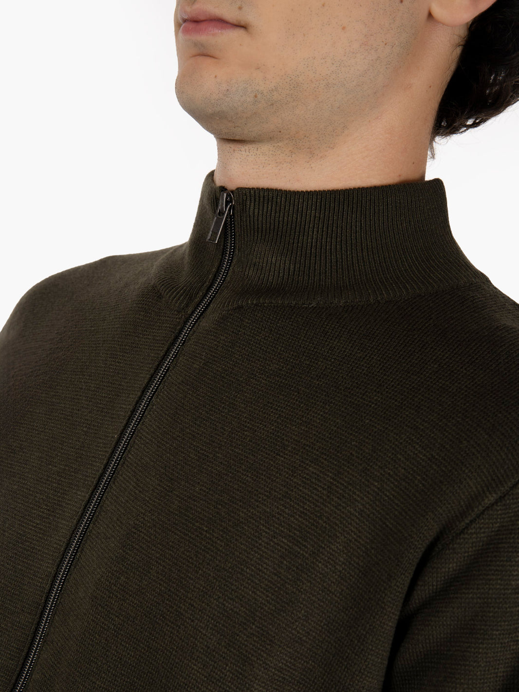 Maglia full zip misto lana forest