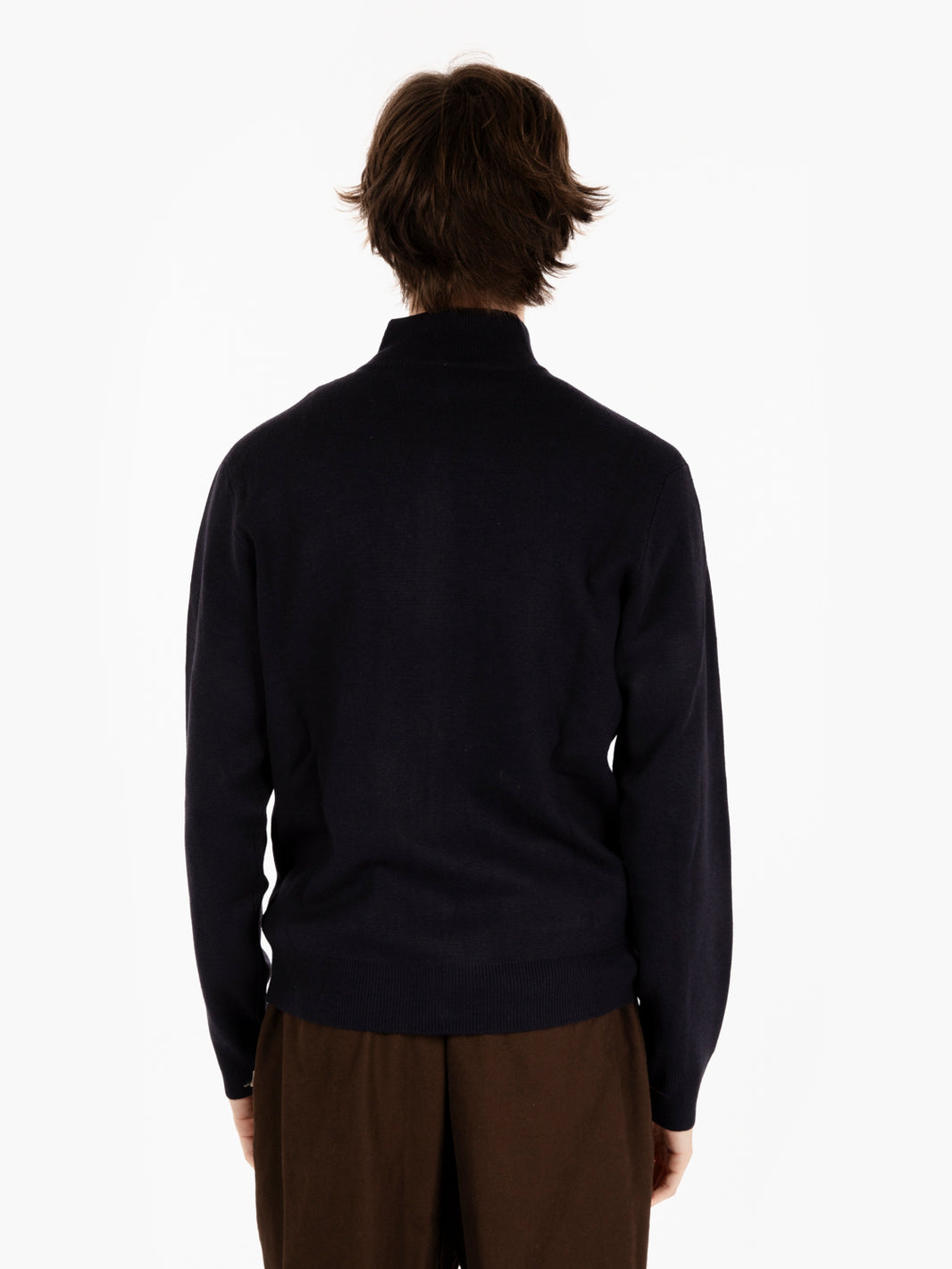 Maglia full zip misto lana navy