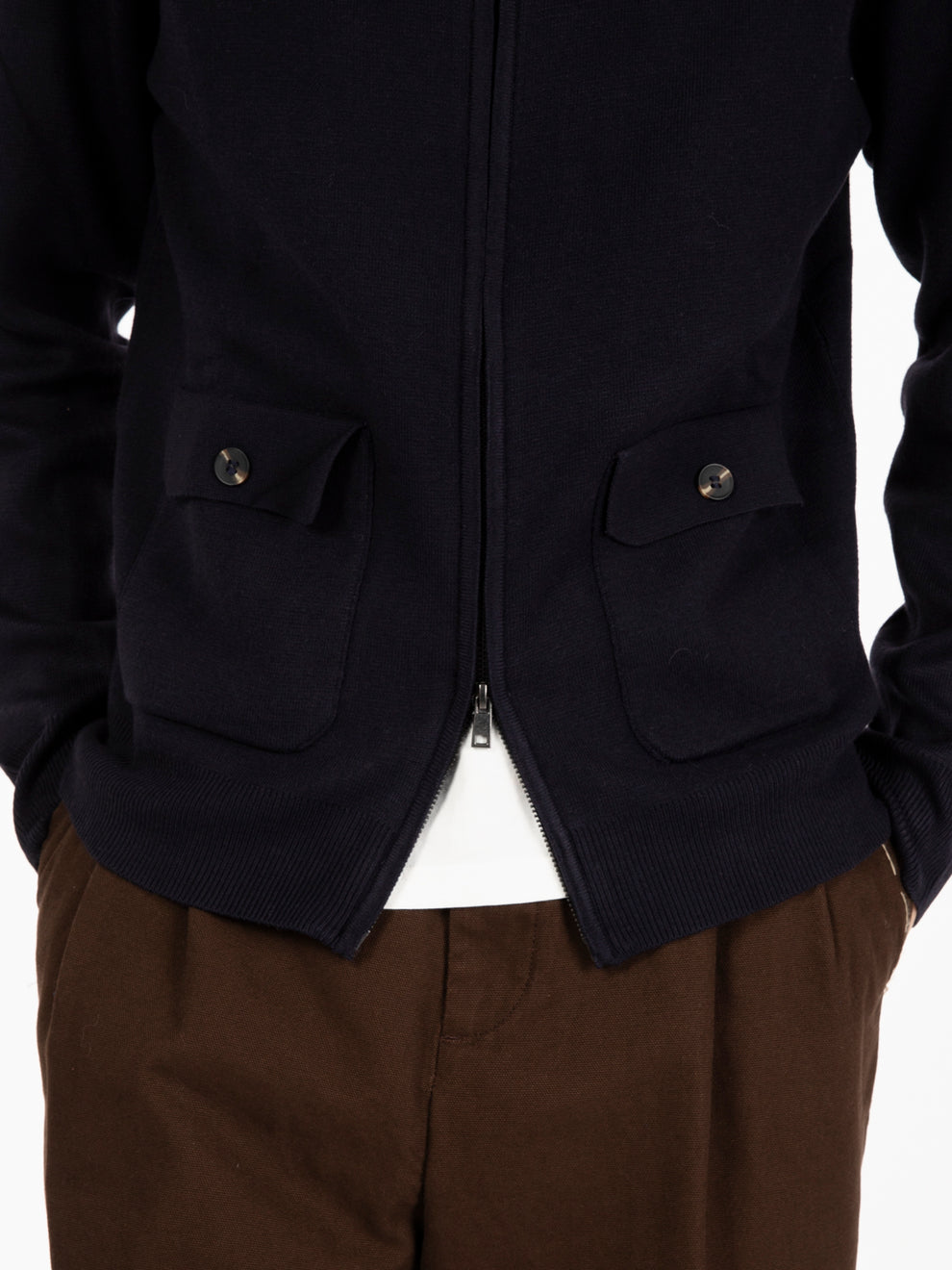 Maglia full zip misto lana navy