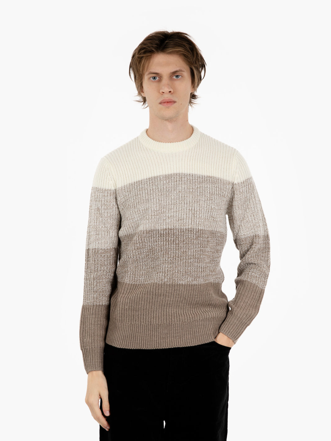 Crew neck sweater in English rib rope