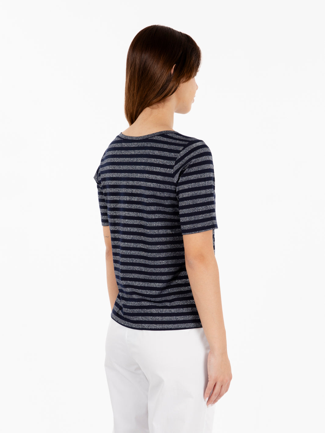 Maglia girocollo a righe lurex argento / blu