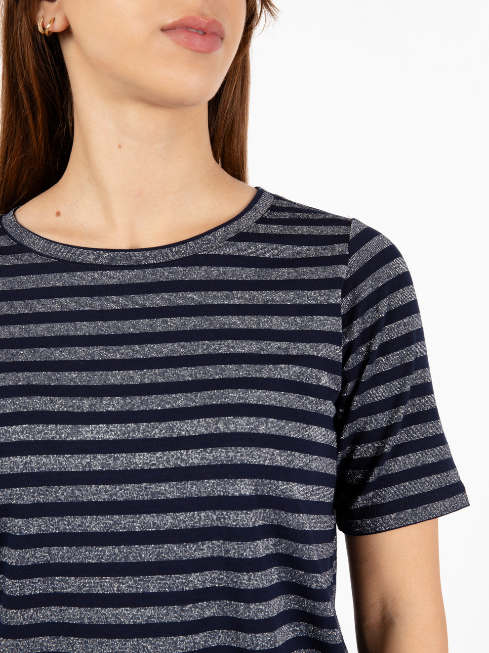 Maglia girocollo a righe lurex argento / blu