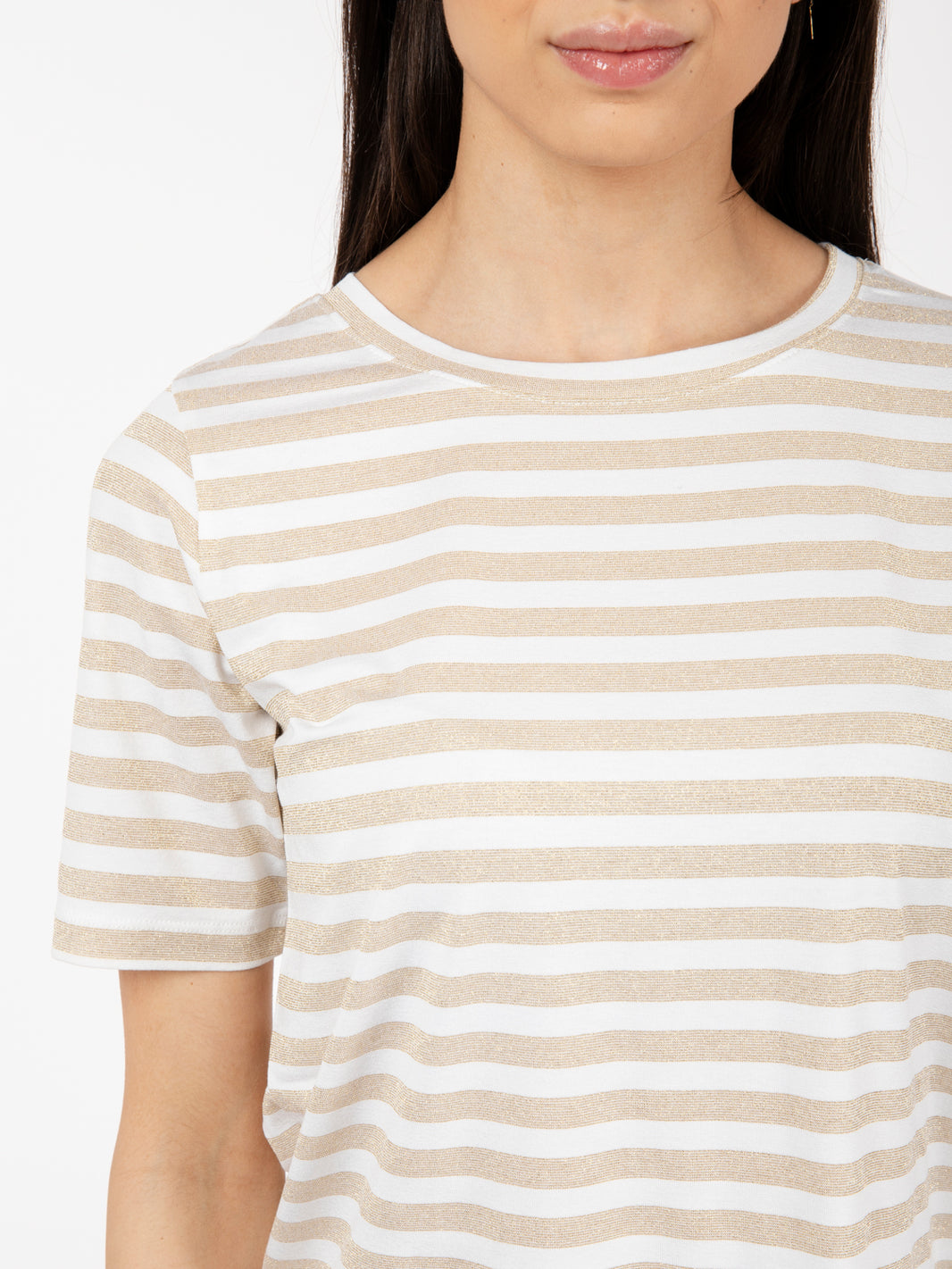 Maglia girocollo a righe lurex oro / bianco