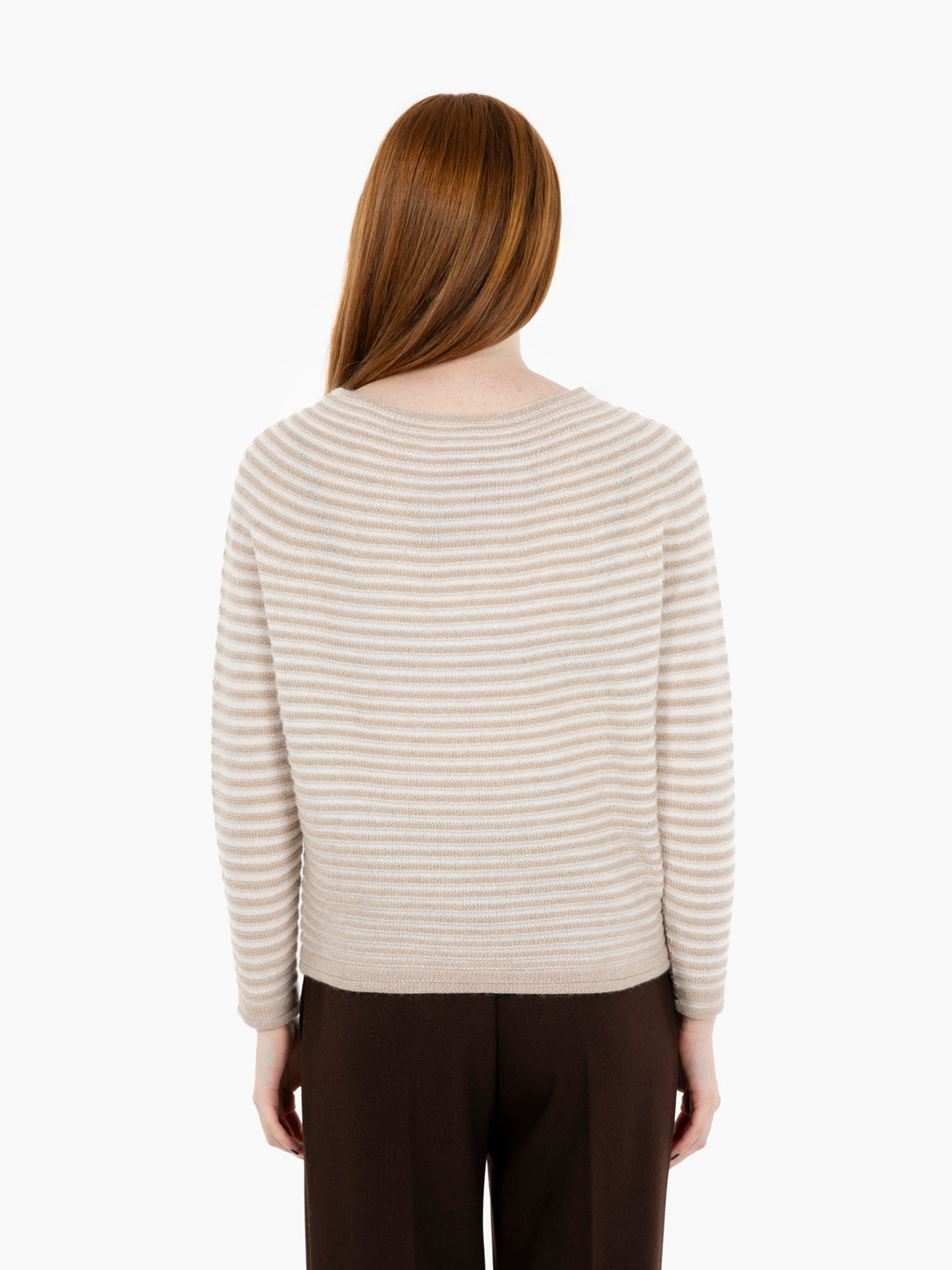 Cream/gold lurex striped crew neck sweater