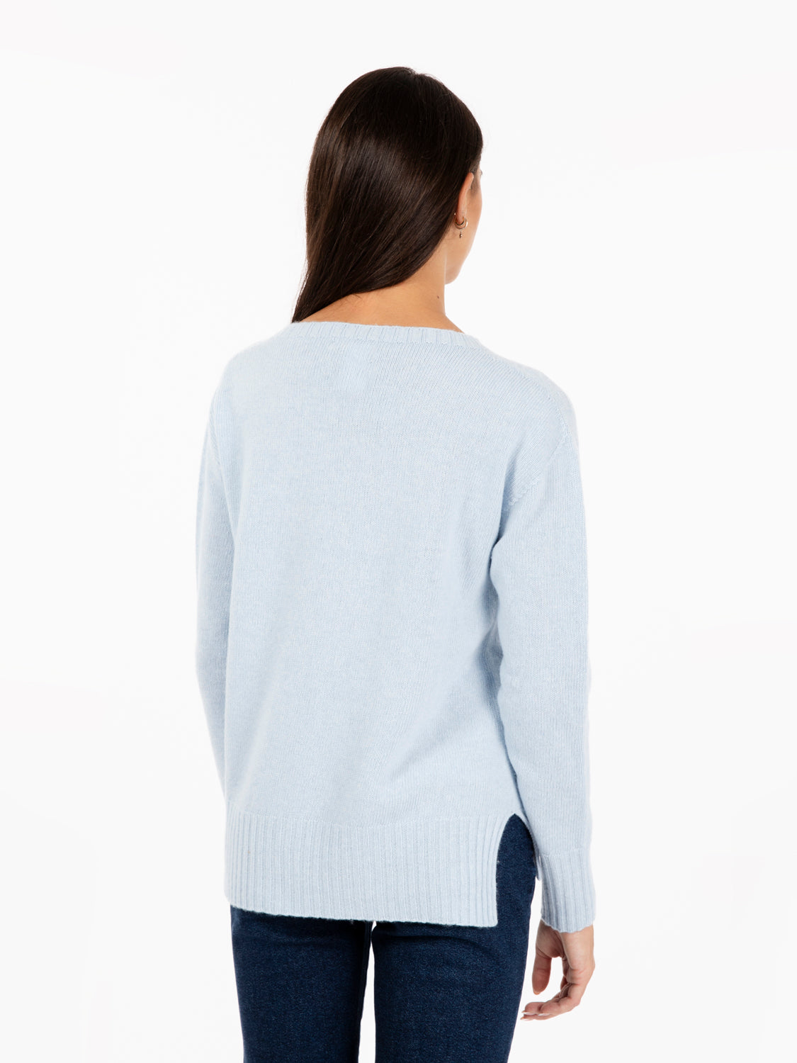 Crewneck sweater with side slits, light blue