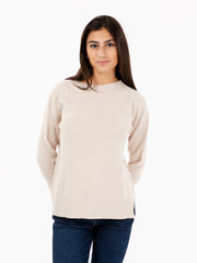 STIMM - Maglia girocollo con spacchi laterali beige