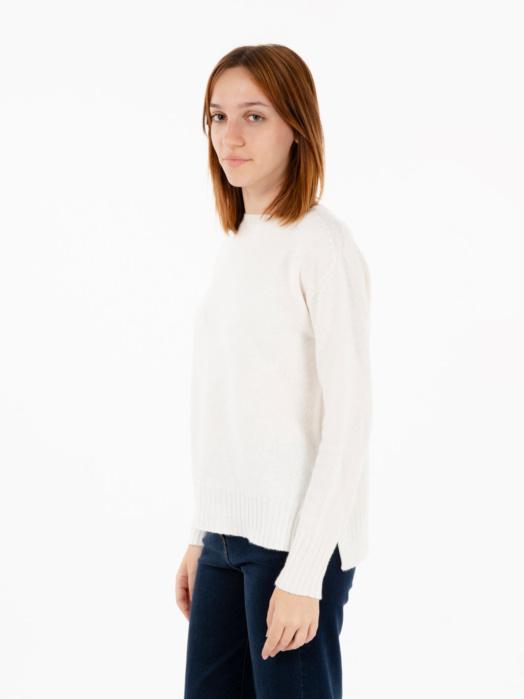 Maglia girocollo con spacchi laterali bianca