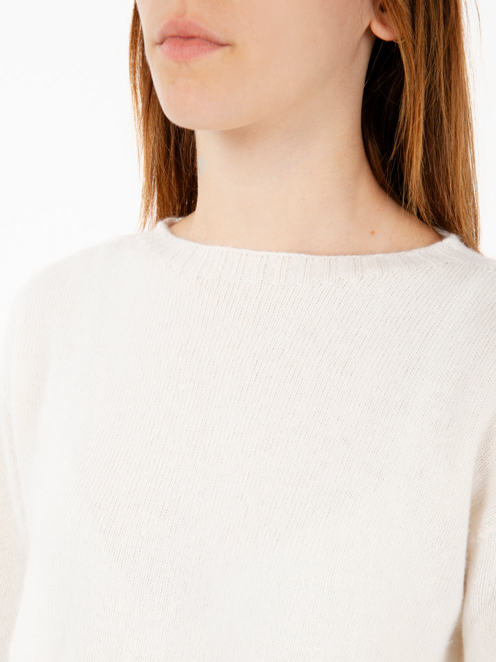 White crew neck sweater with side slits