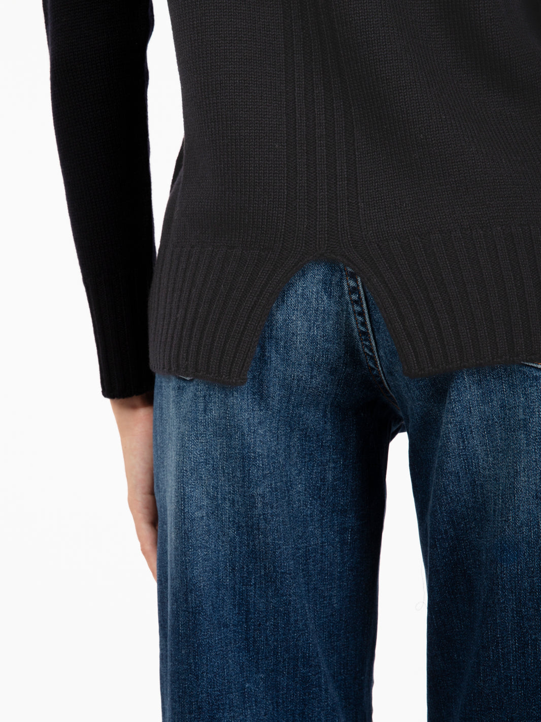 Black crew neck sweater with slit
