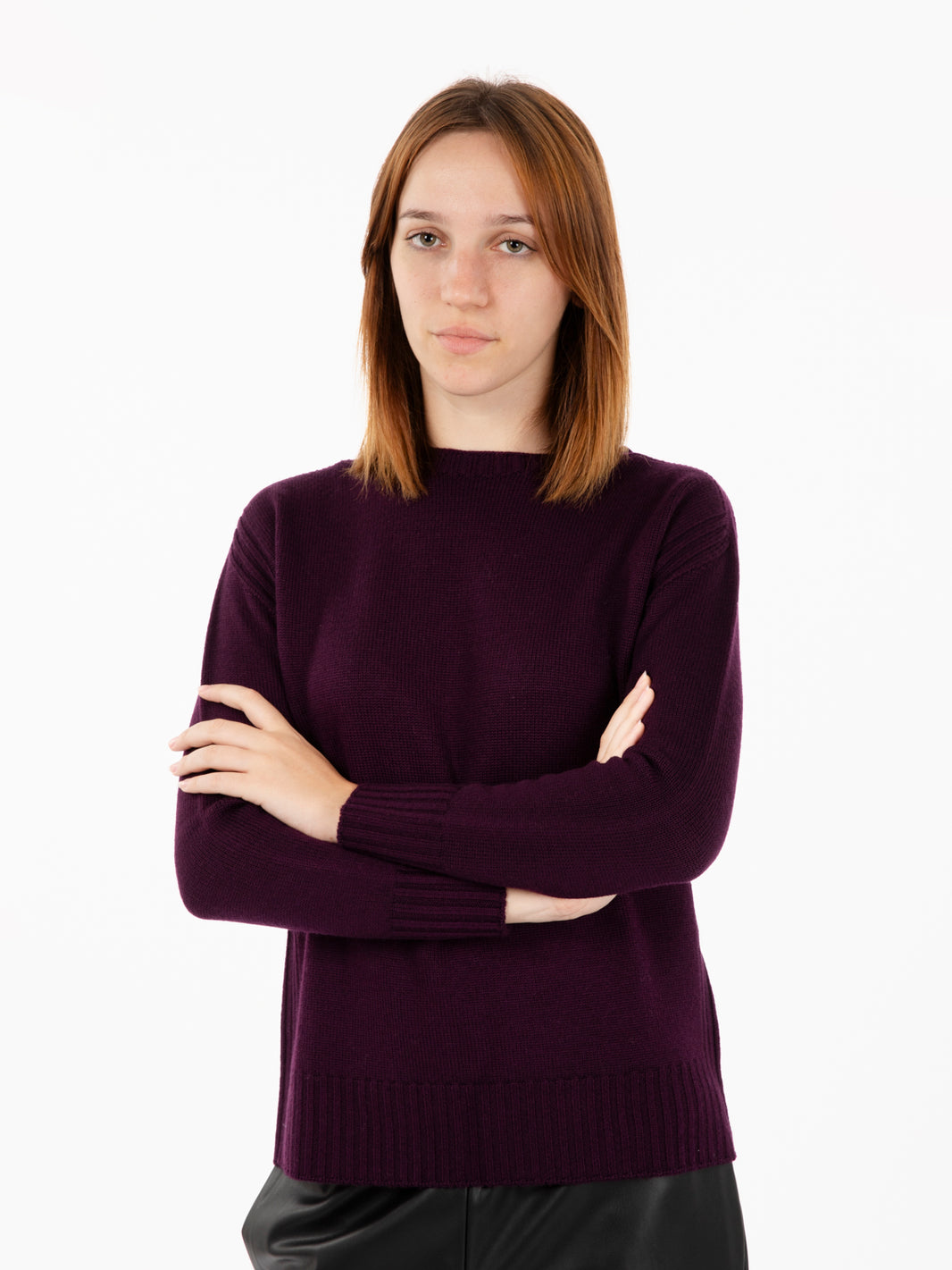 Plum back slit crew neck sweater