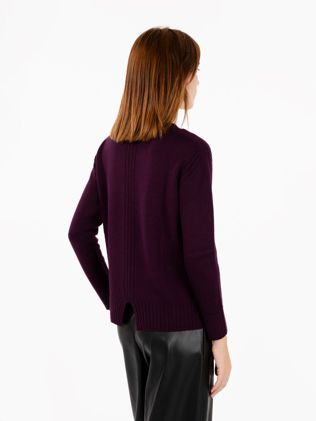 Plum back slit crew neck sweater