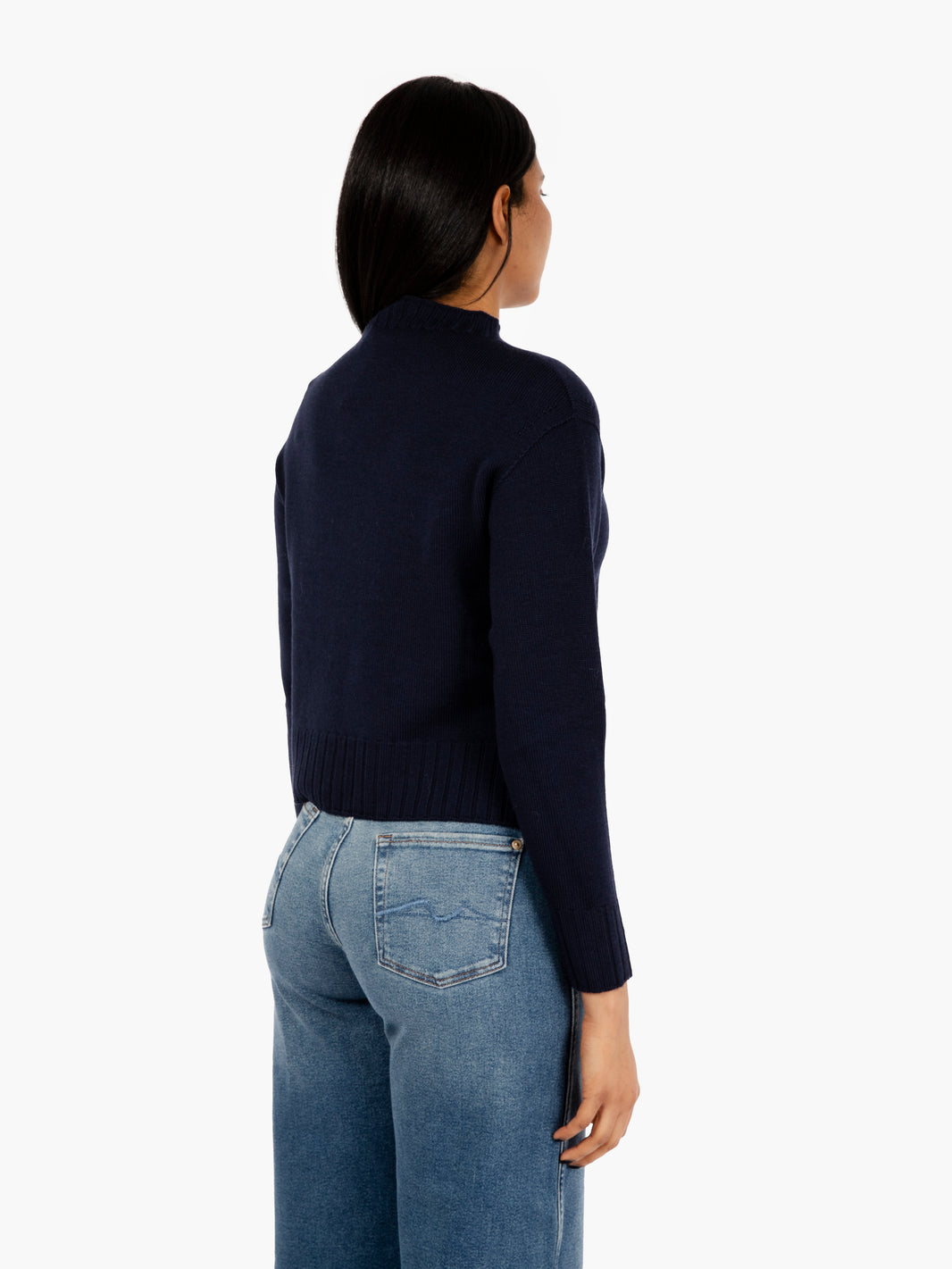 Maglia girocollo con spalle a coste blu navy
