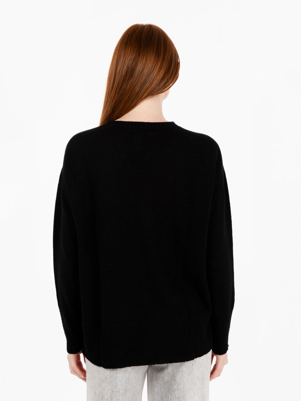 Maglia girocollo con spalle a coste nera