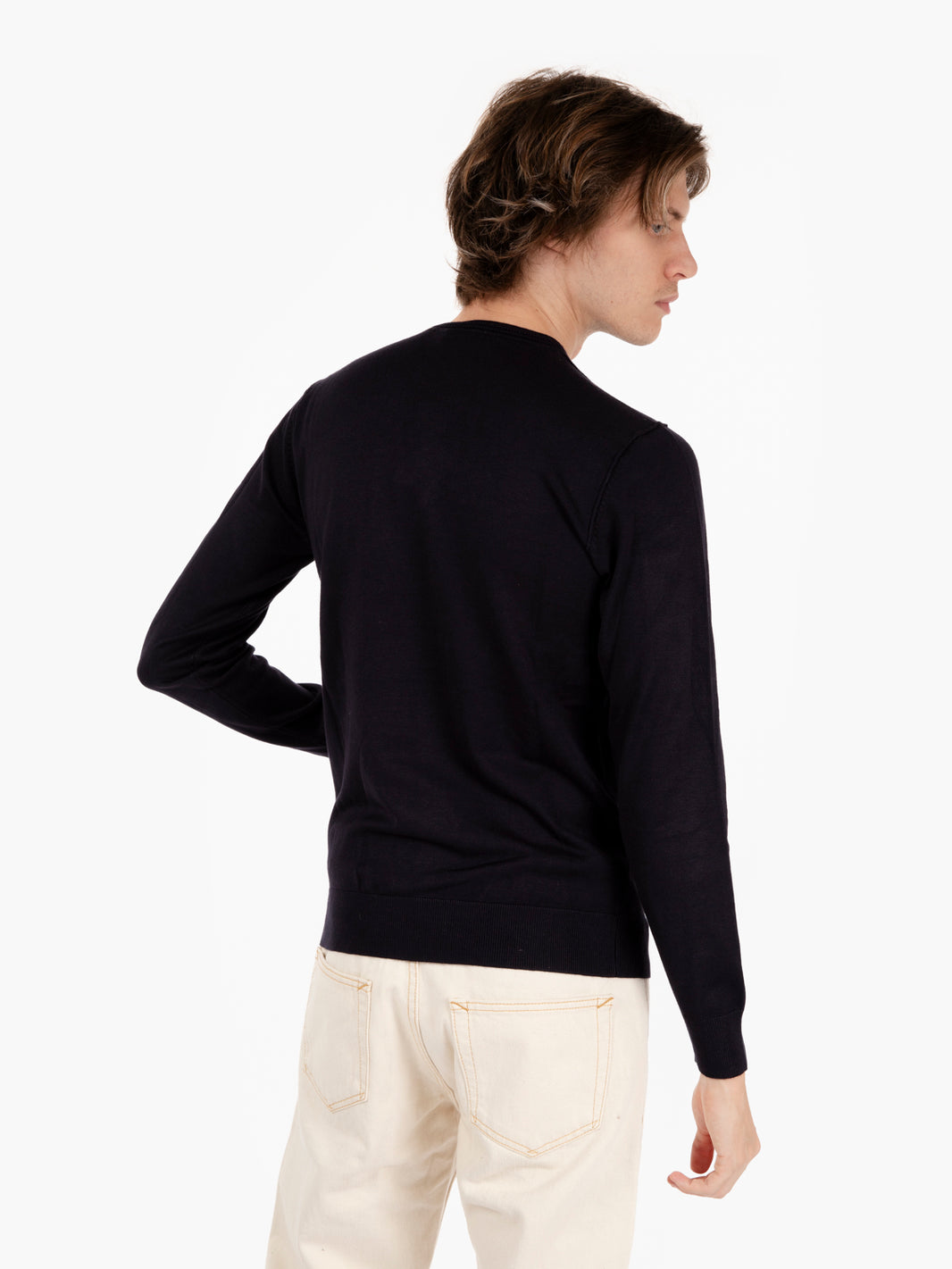 Maglia girocollo con taschino blu