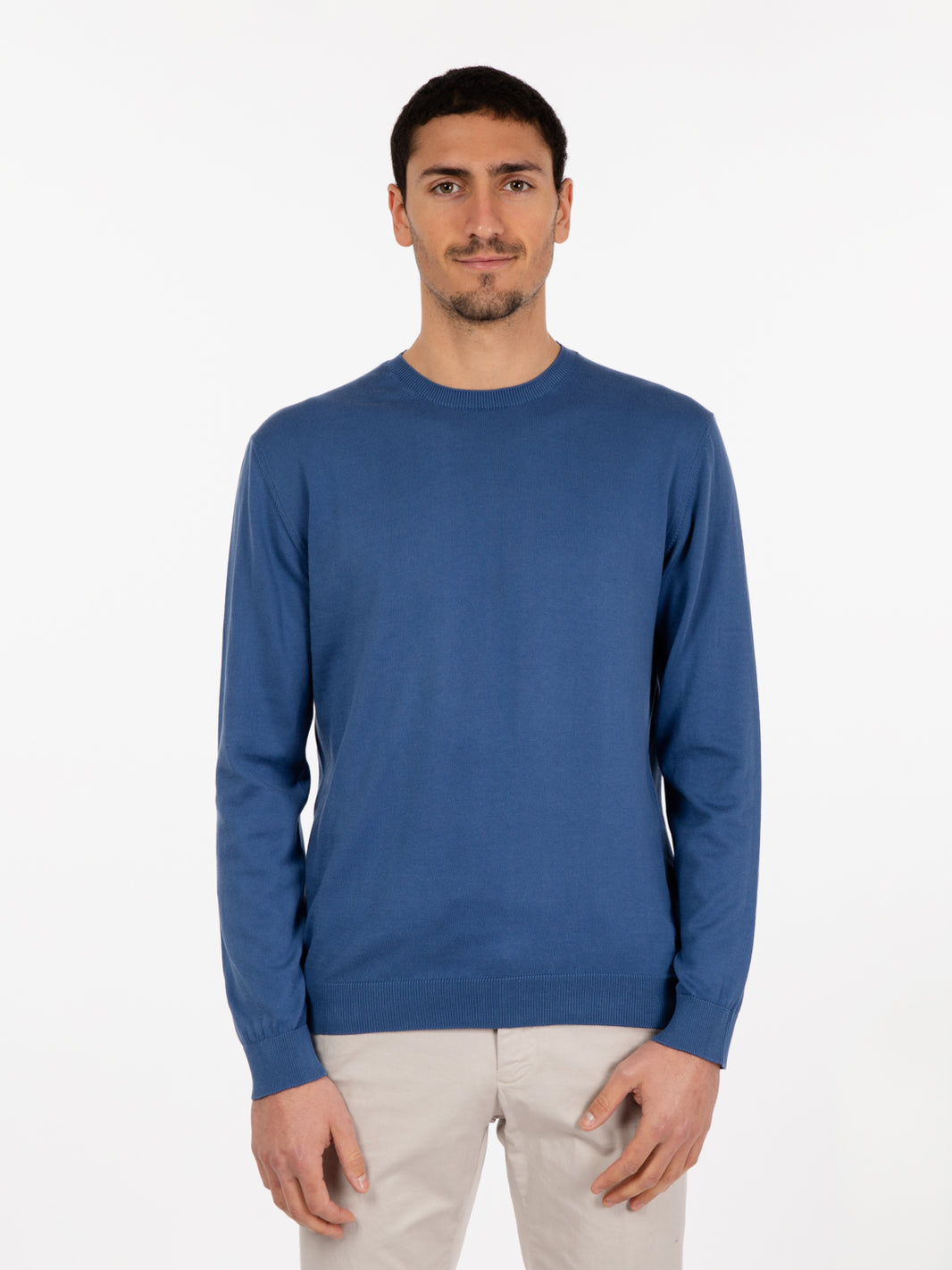 Crewneck cotton sweater in air force blue