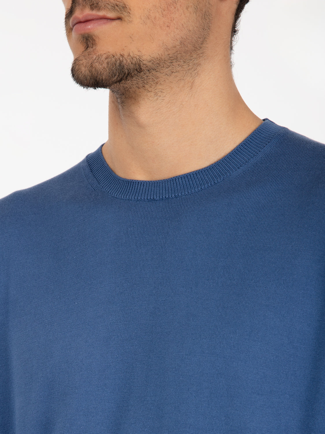 Crewneck cotton sweater in air force blue