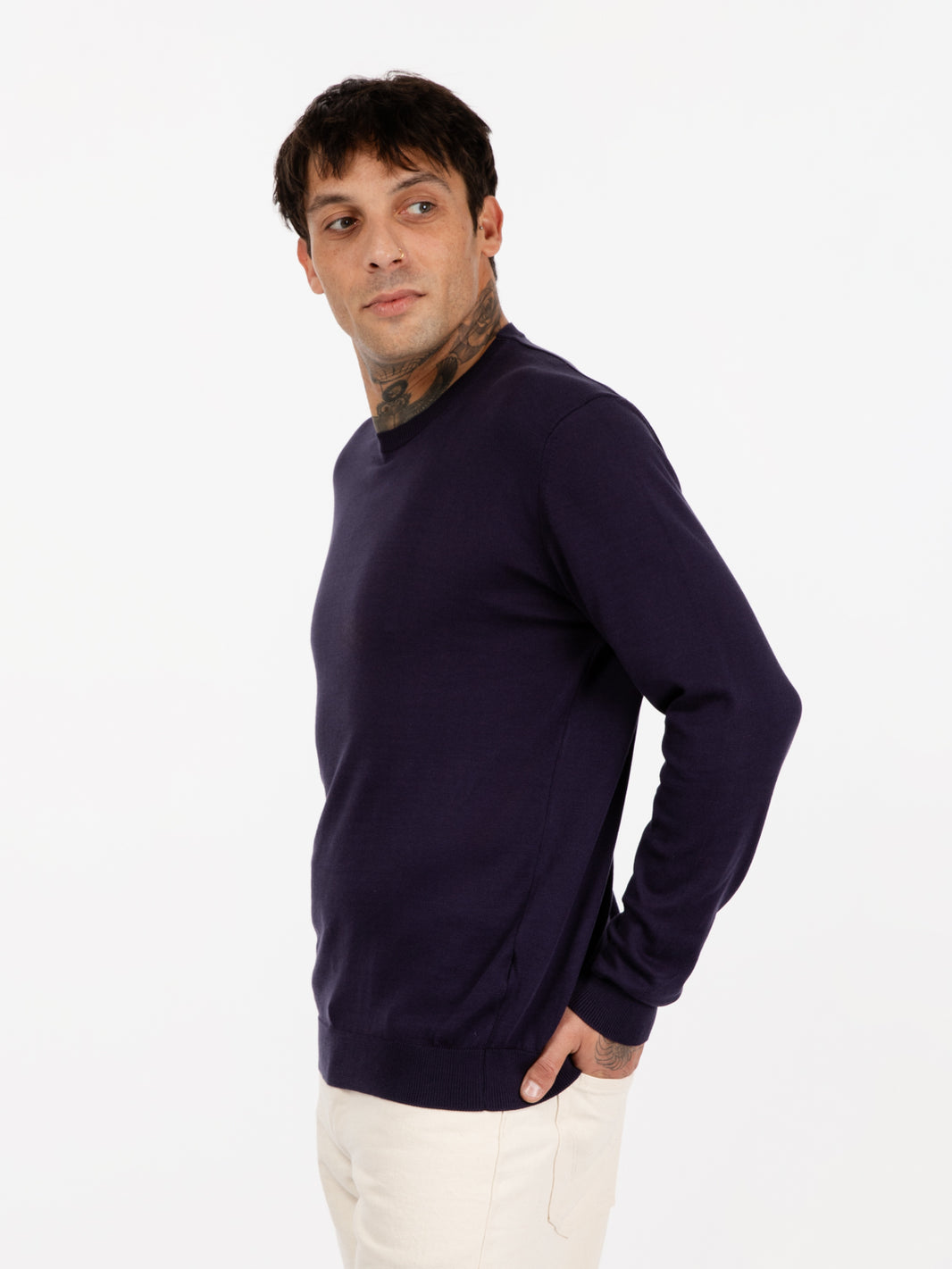 Maglia girocollo cotone blu