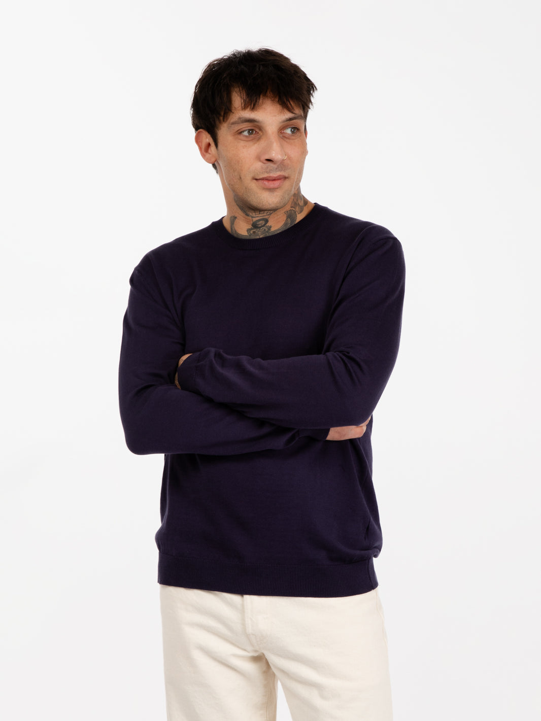 Maglia girocollo cotone blu