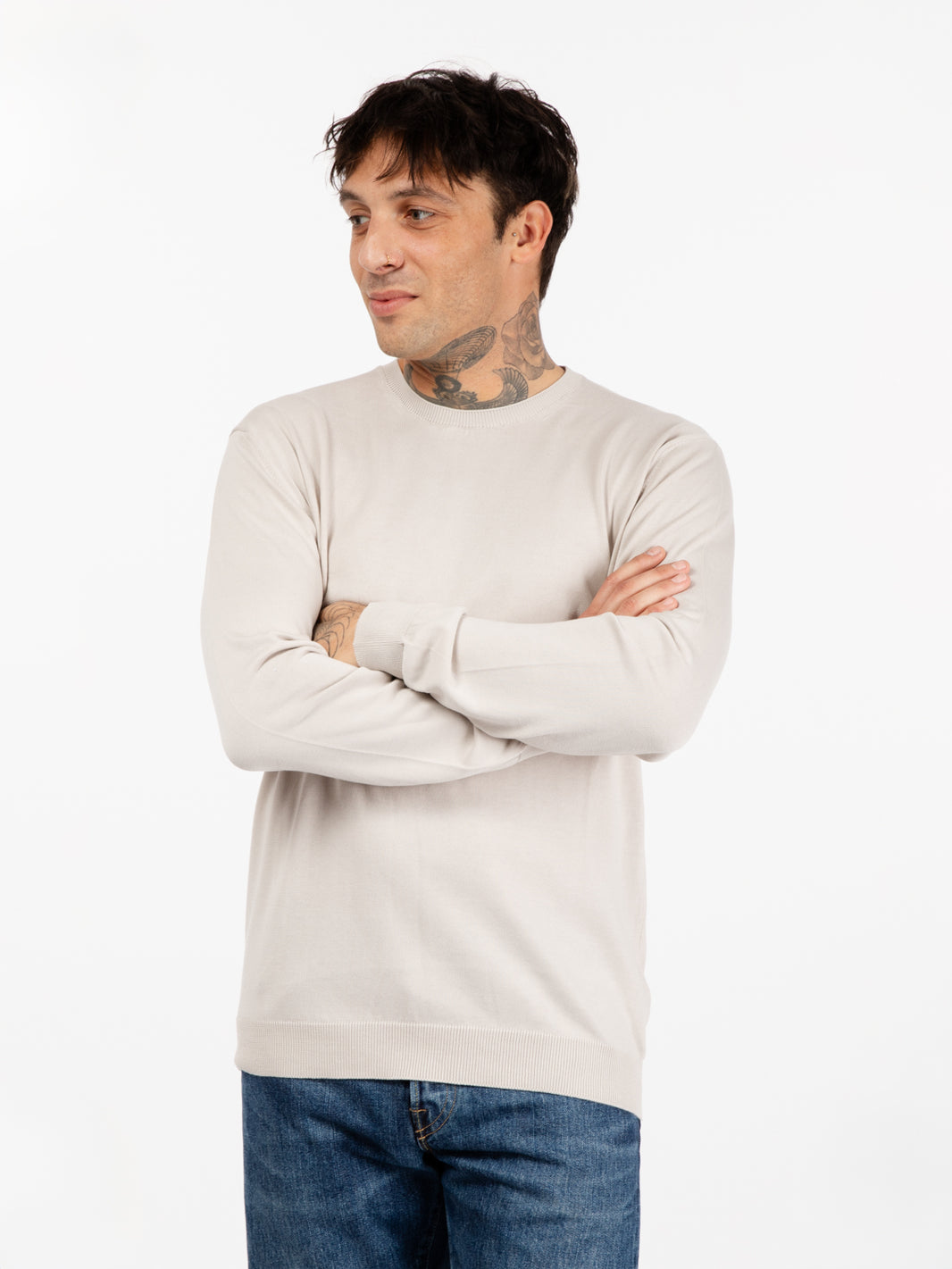 Maglia girocollo cotone sabbia