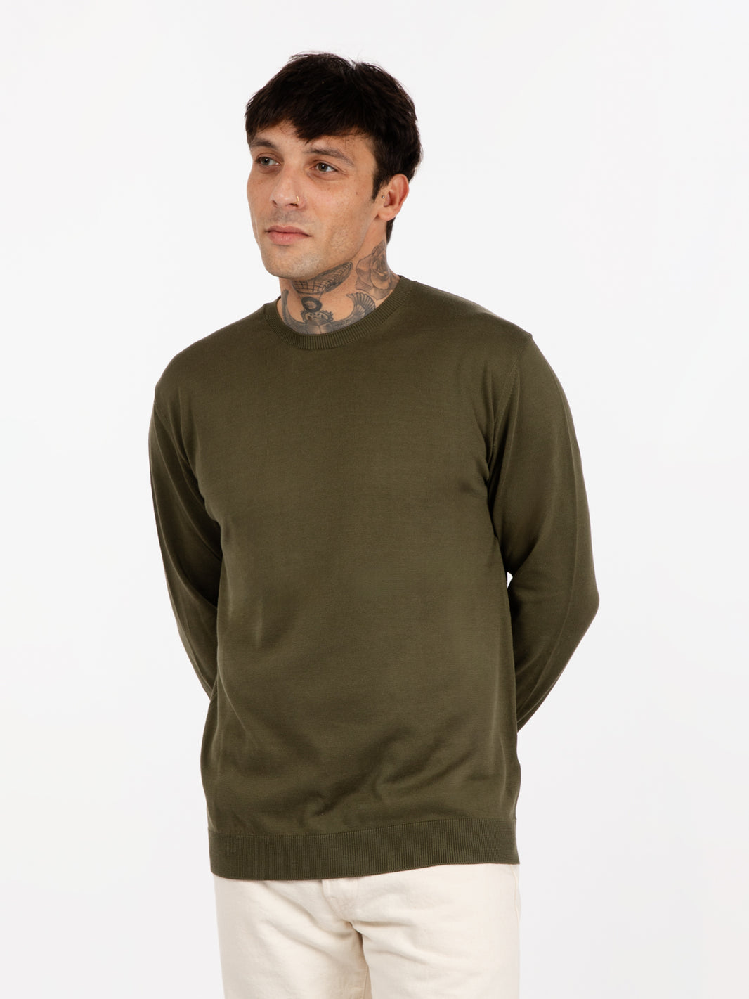 Maglia girocollo cotone verde