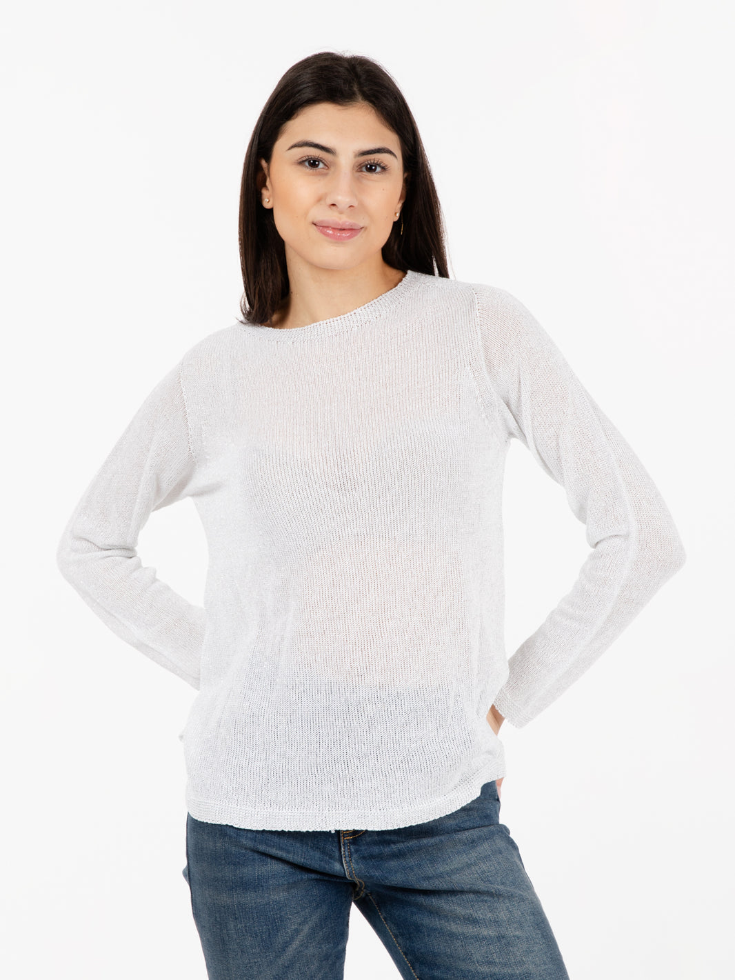 Maglia girocollo filo lurex bianco