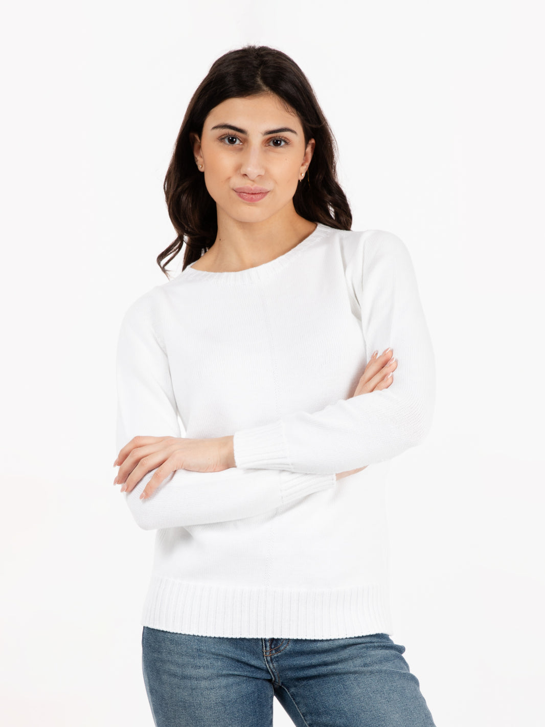 Maglia girocollo in cotone bianco