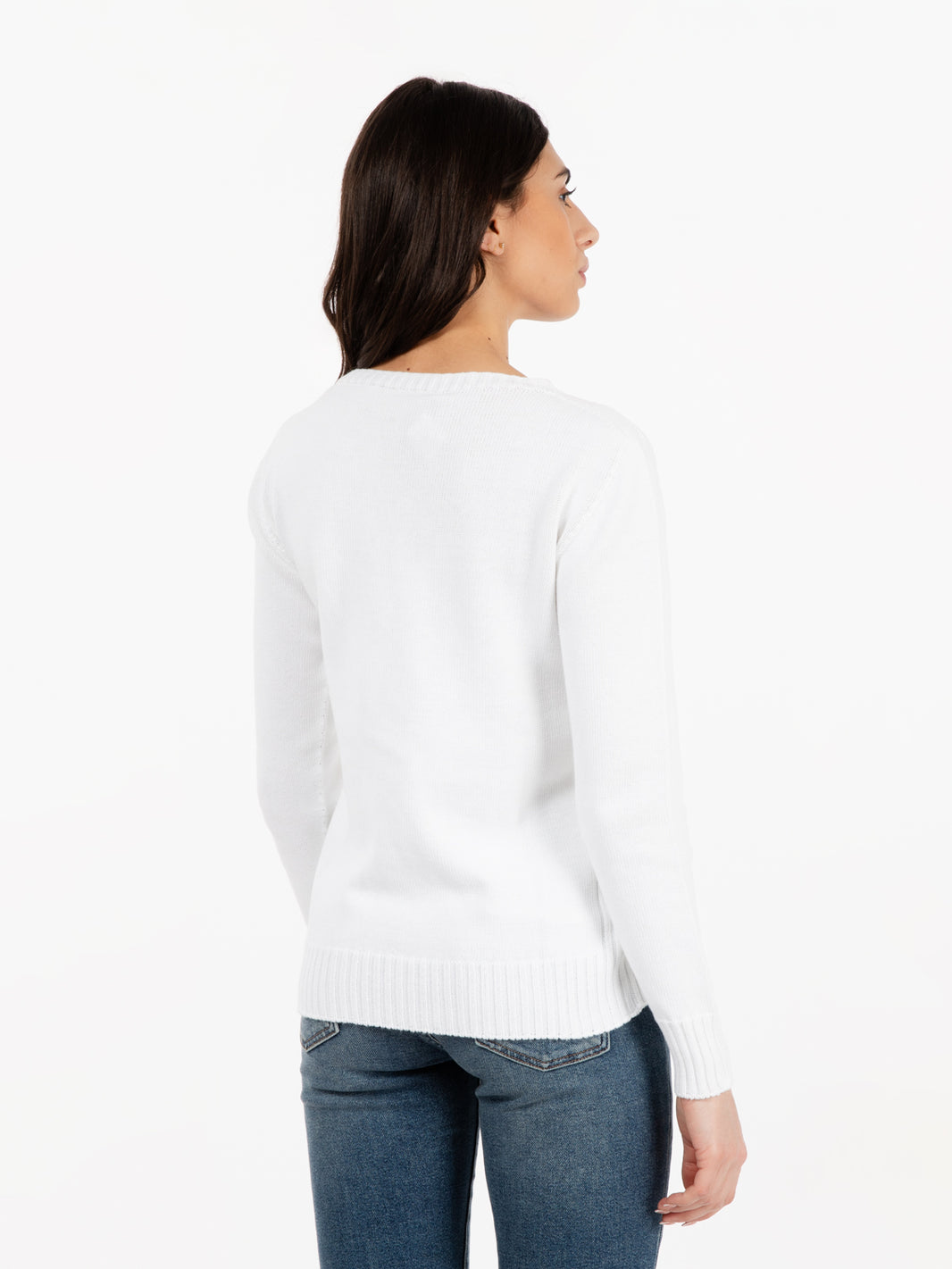 Maglia girocollo in cotone bianco