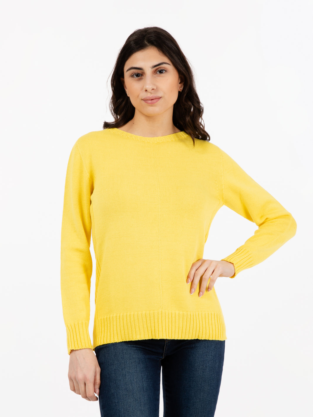 Maglia girocollo in cotone giallo