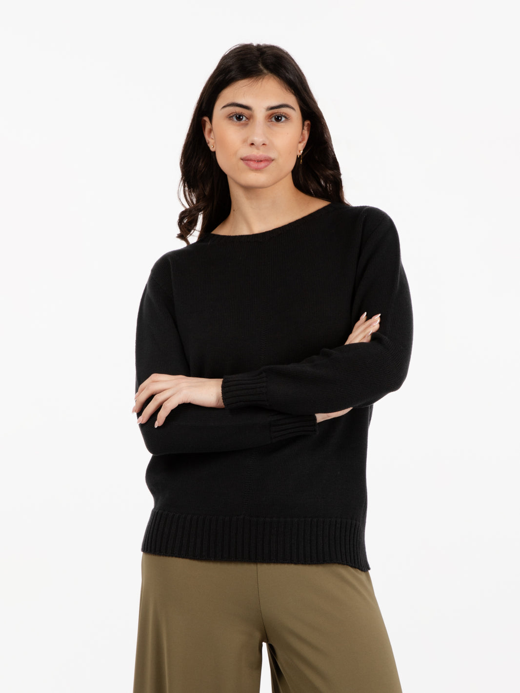 Maglia girocollo in cotone nero