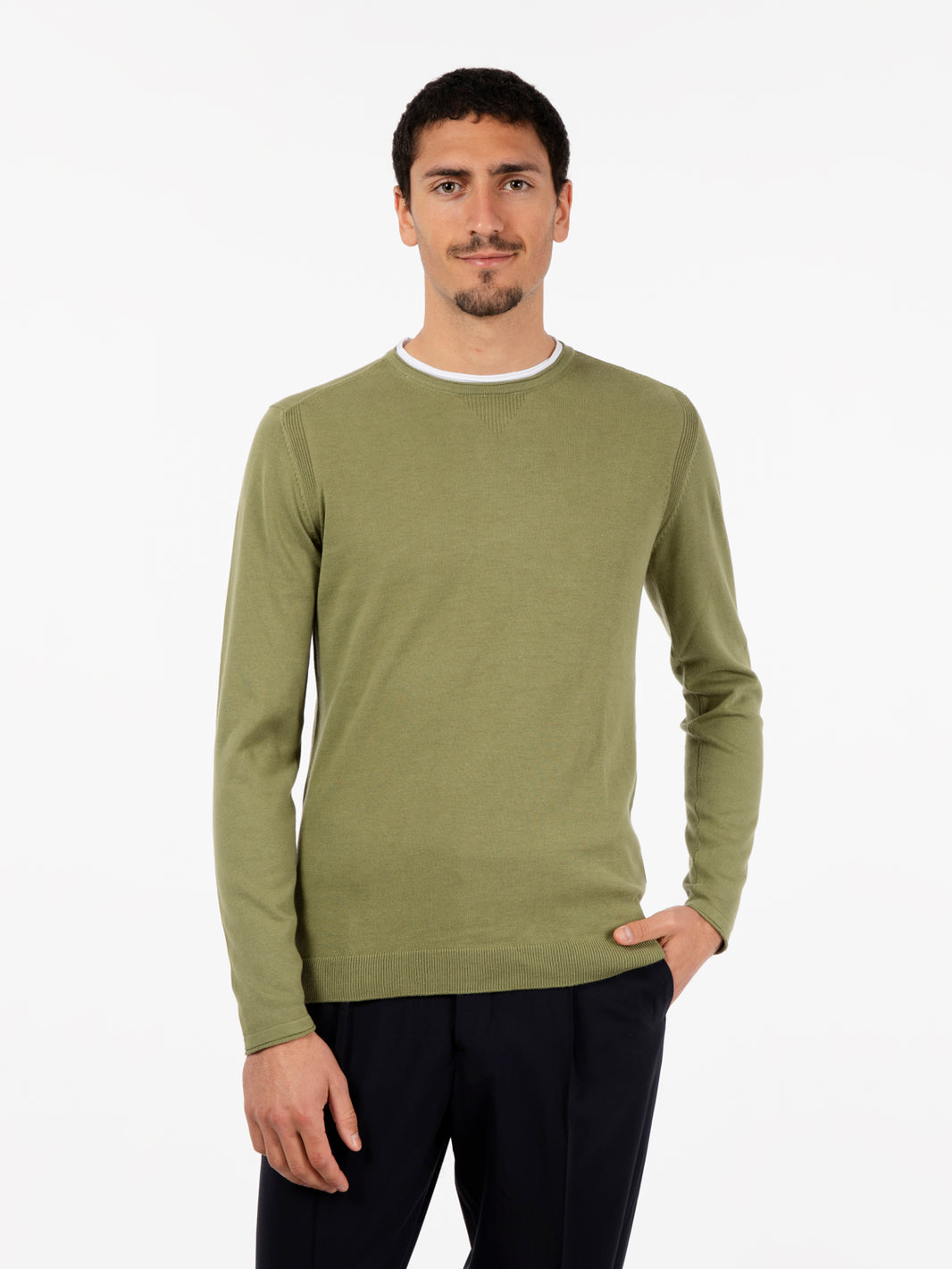 Maglia girocollo in cotone oliva