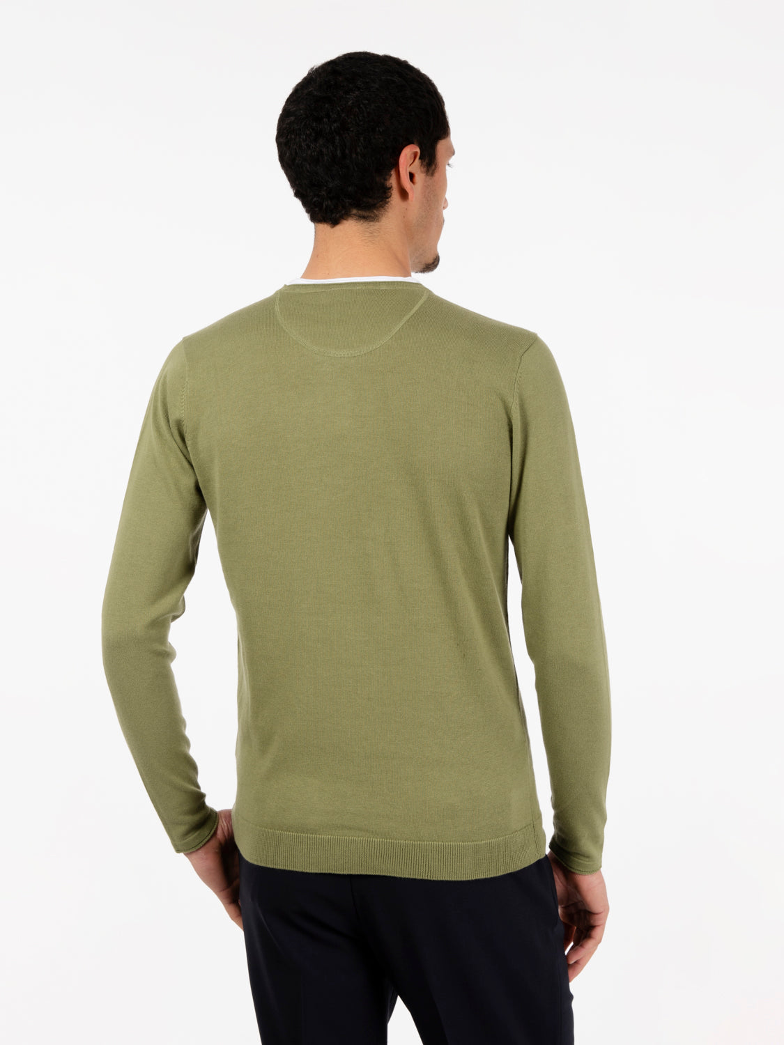Maglia girocollo in cotone oliva