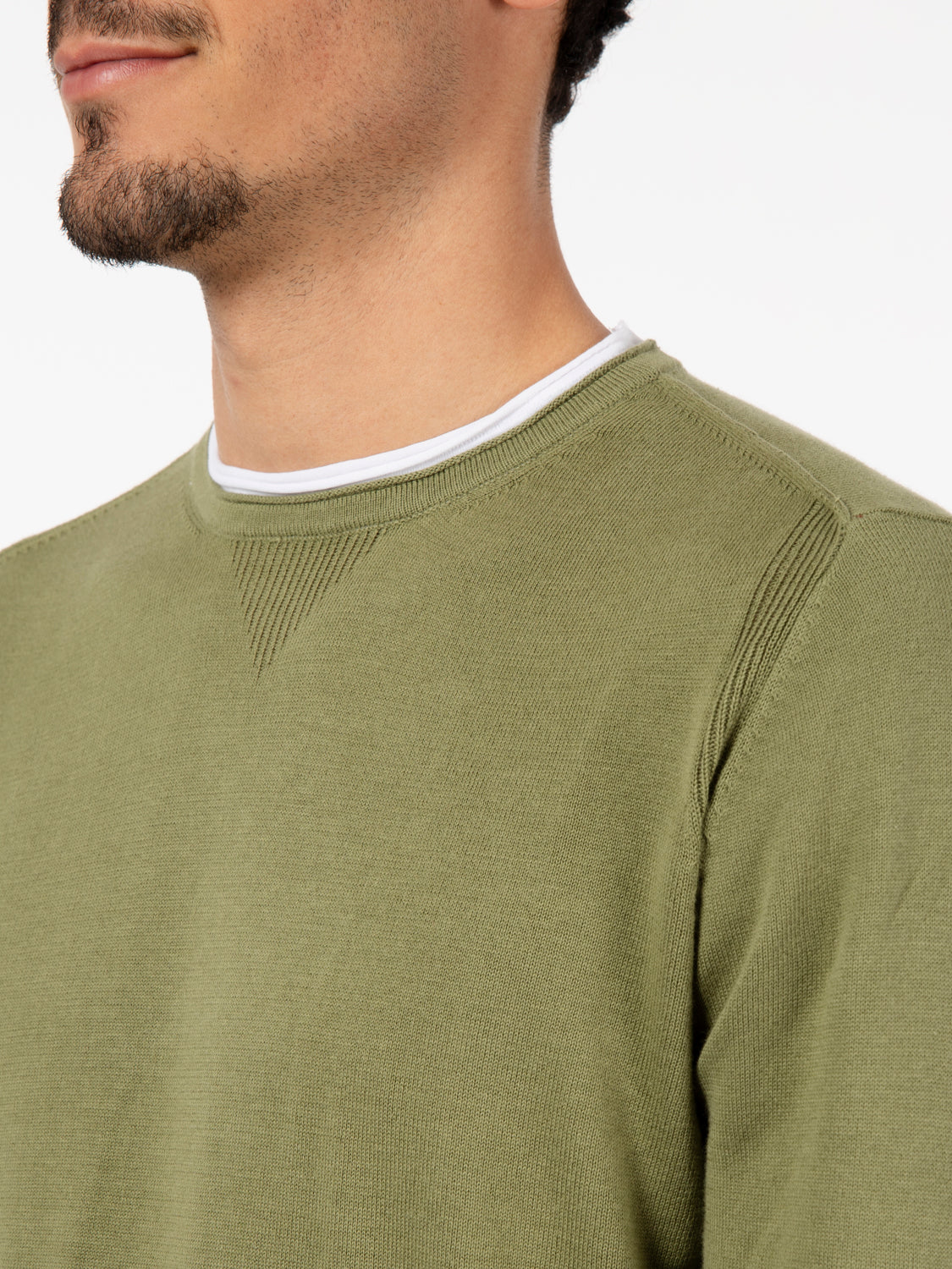 Maglia girocollo in cotone oliva