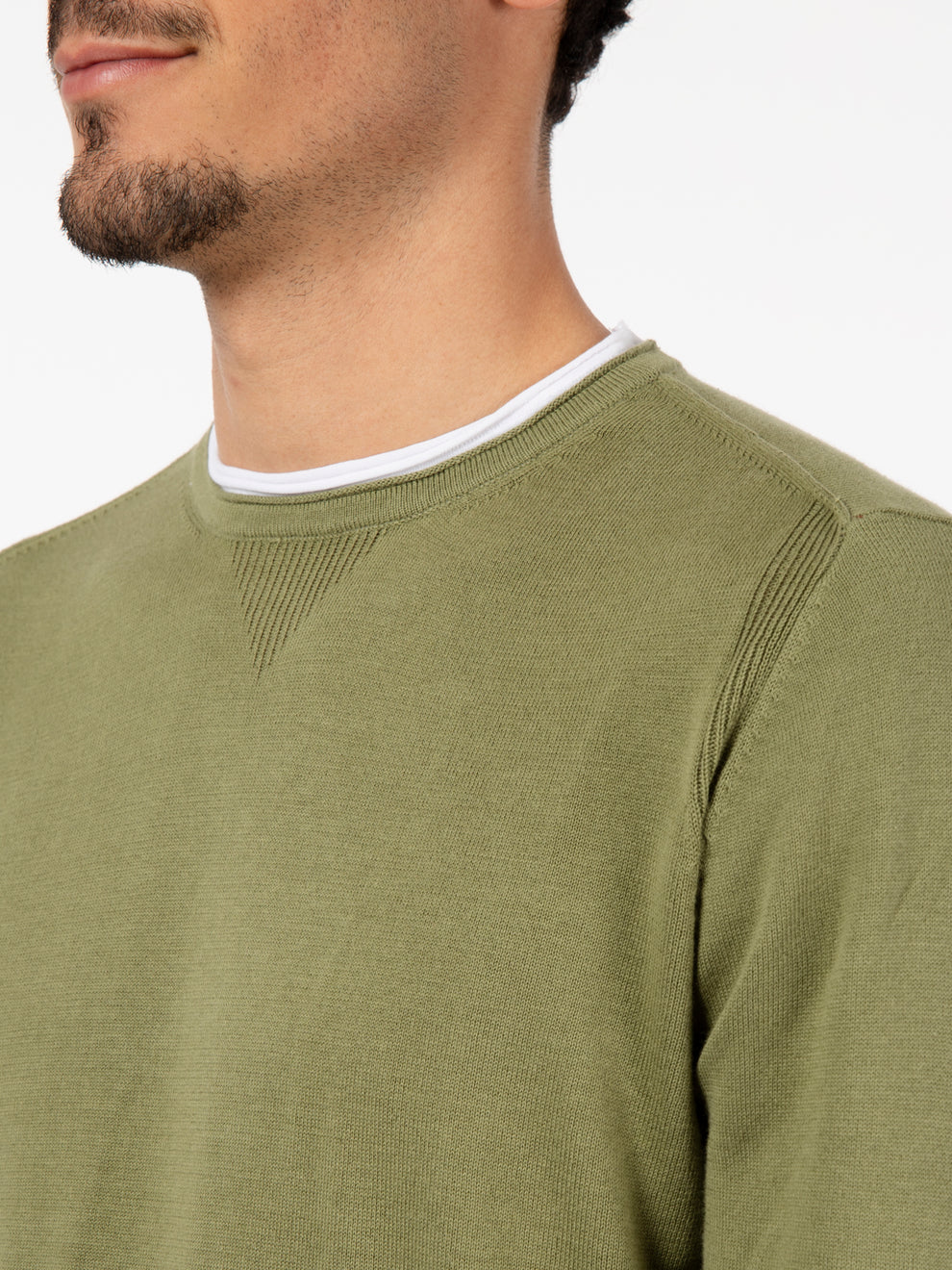 Maglia girocollo in cotone oliva