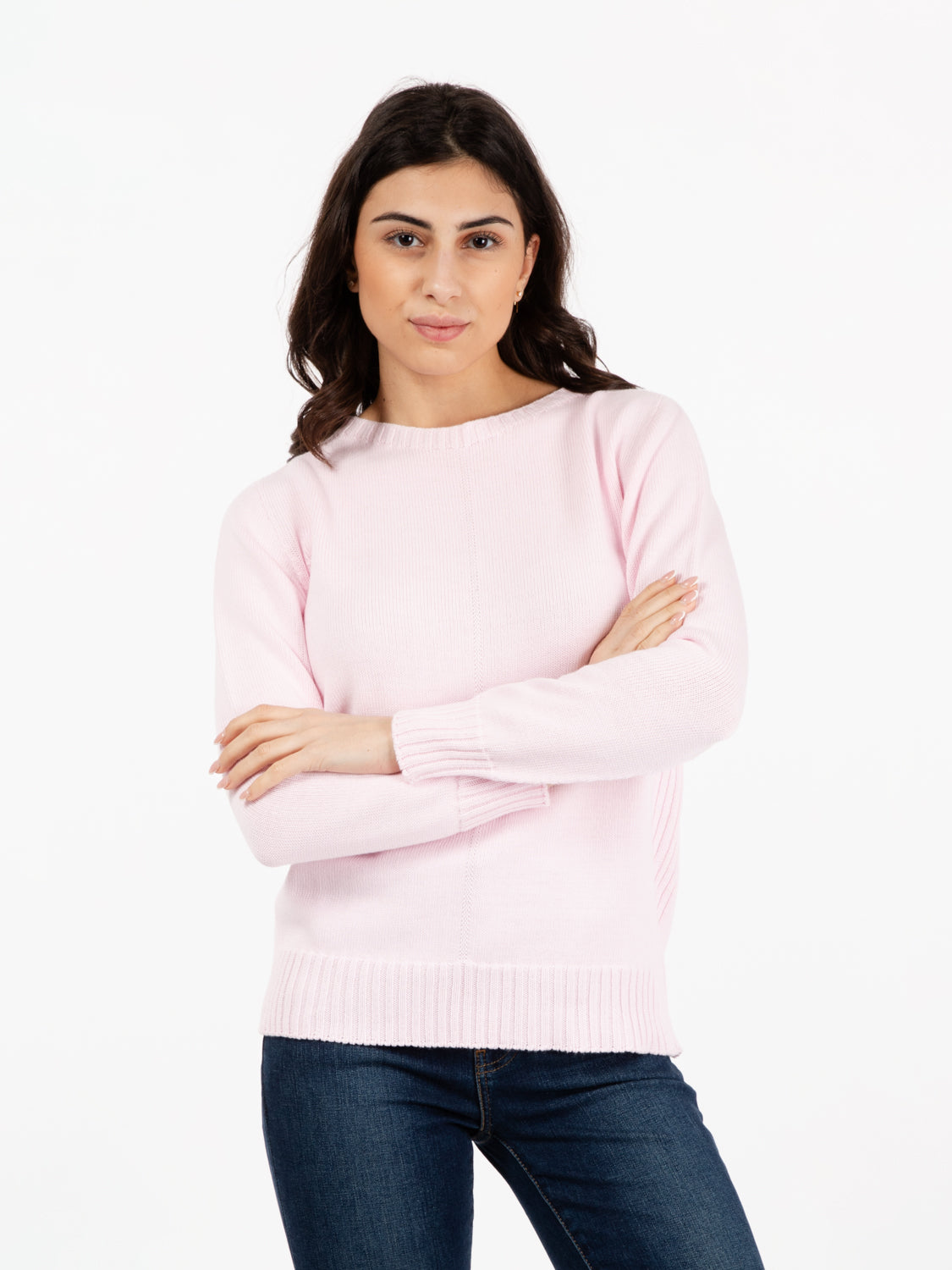 Maglia girocollo in cotone rosa